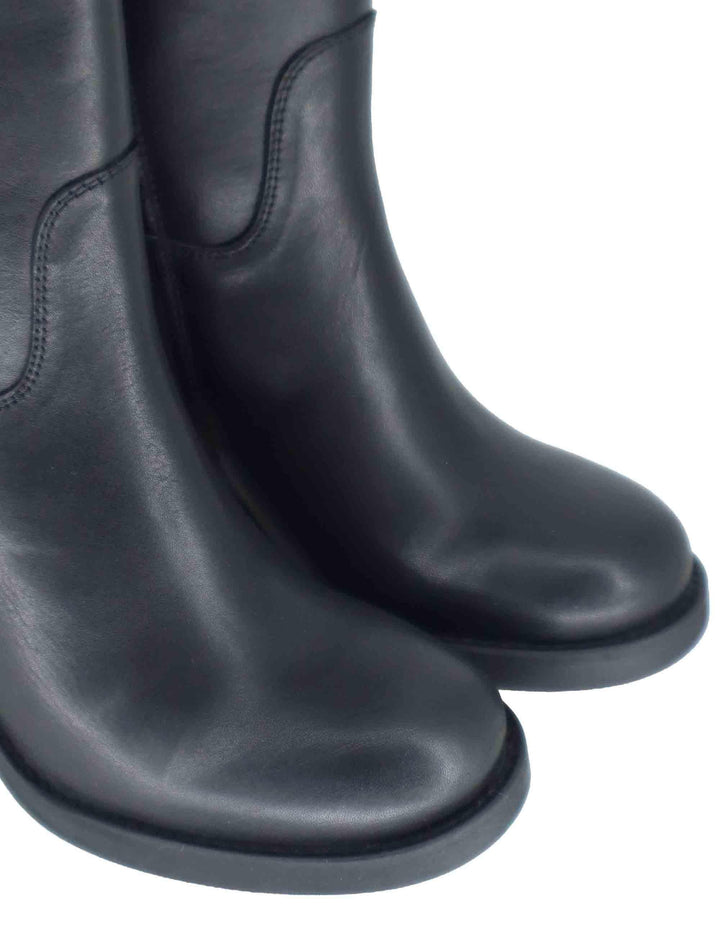 Stivali donna in pelle nera con tacco alto e punta tonda SP56213 001 Spatarella 