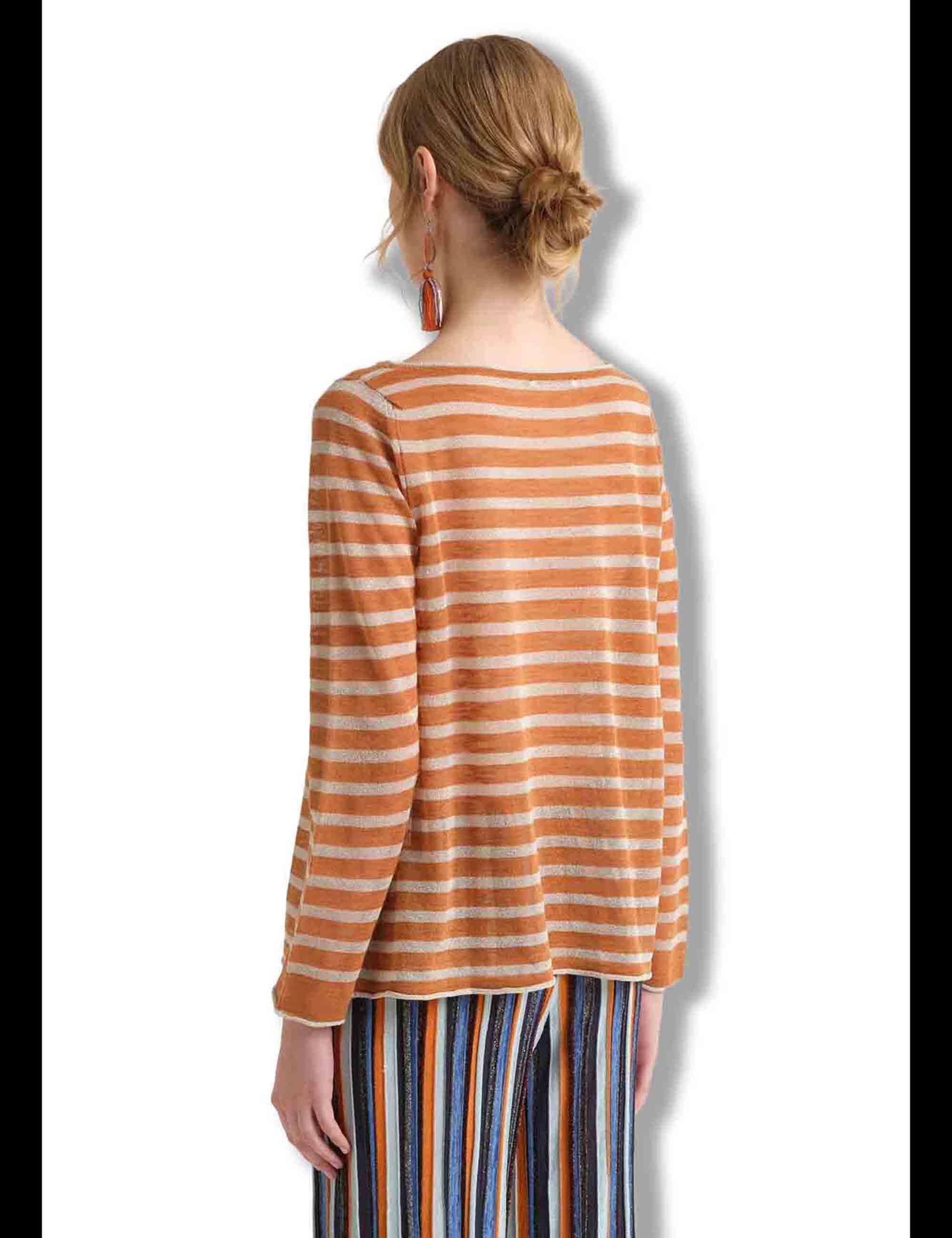 Maglie donna Summer Linen in misto lino cammello e beige a strisce JQ509178148 12B11 Maliparmi 