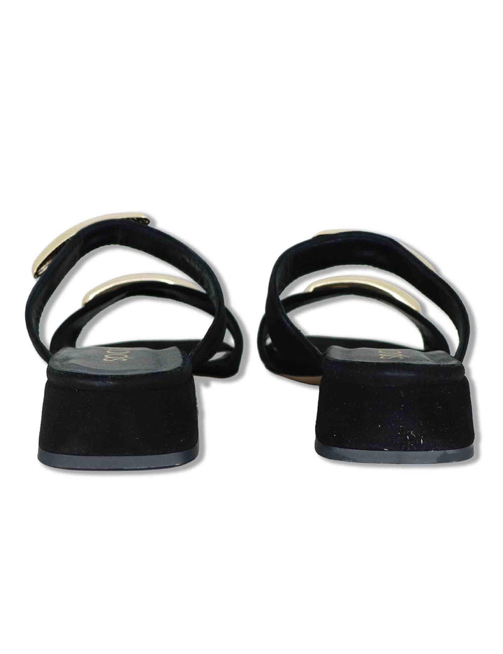Sandali donna in camoscio nero doppia fascia con accessori e tacco basso SP261528 001 Spatarella 