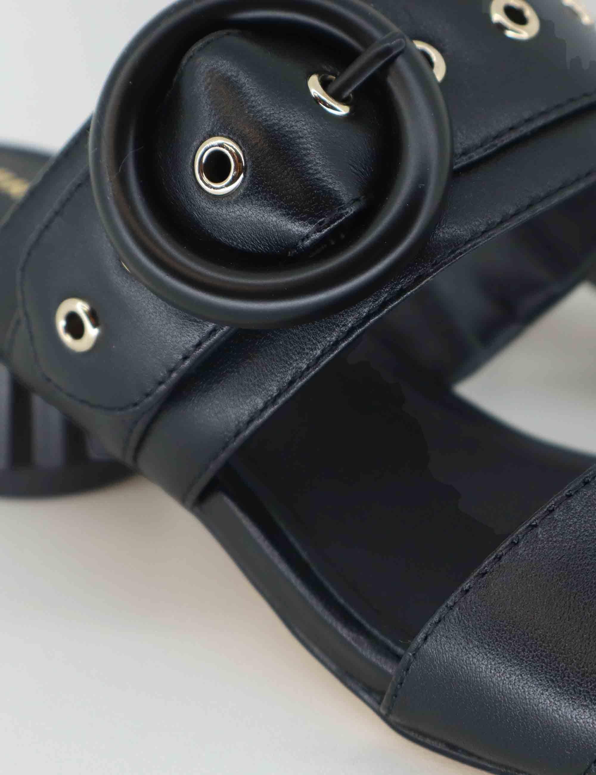 Sandali donna in pelle nera con tacco basso e fibbia BL2104X 001 Bruno Premi 