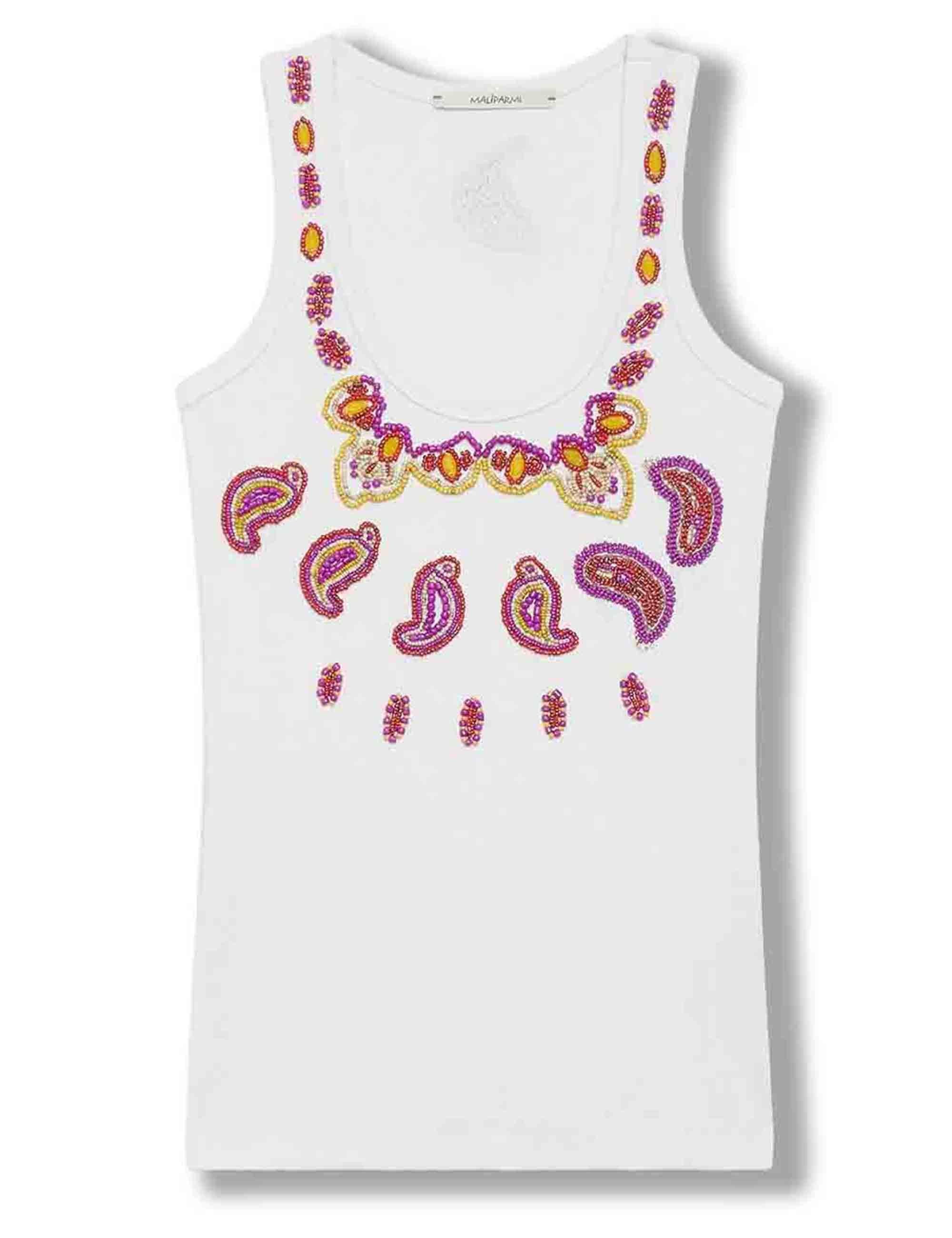 Top donna Oriental Embroidery in cotone bianco con ricami JP552370669 B3111 Maliparmi 