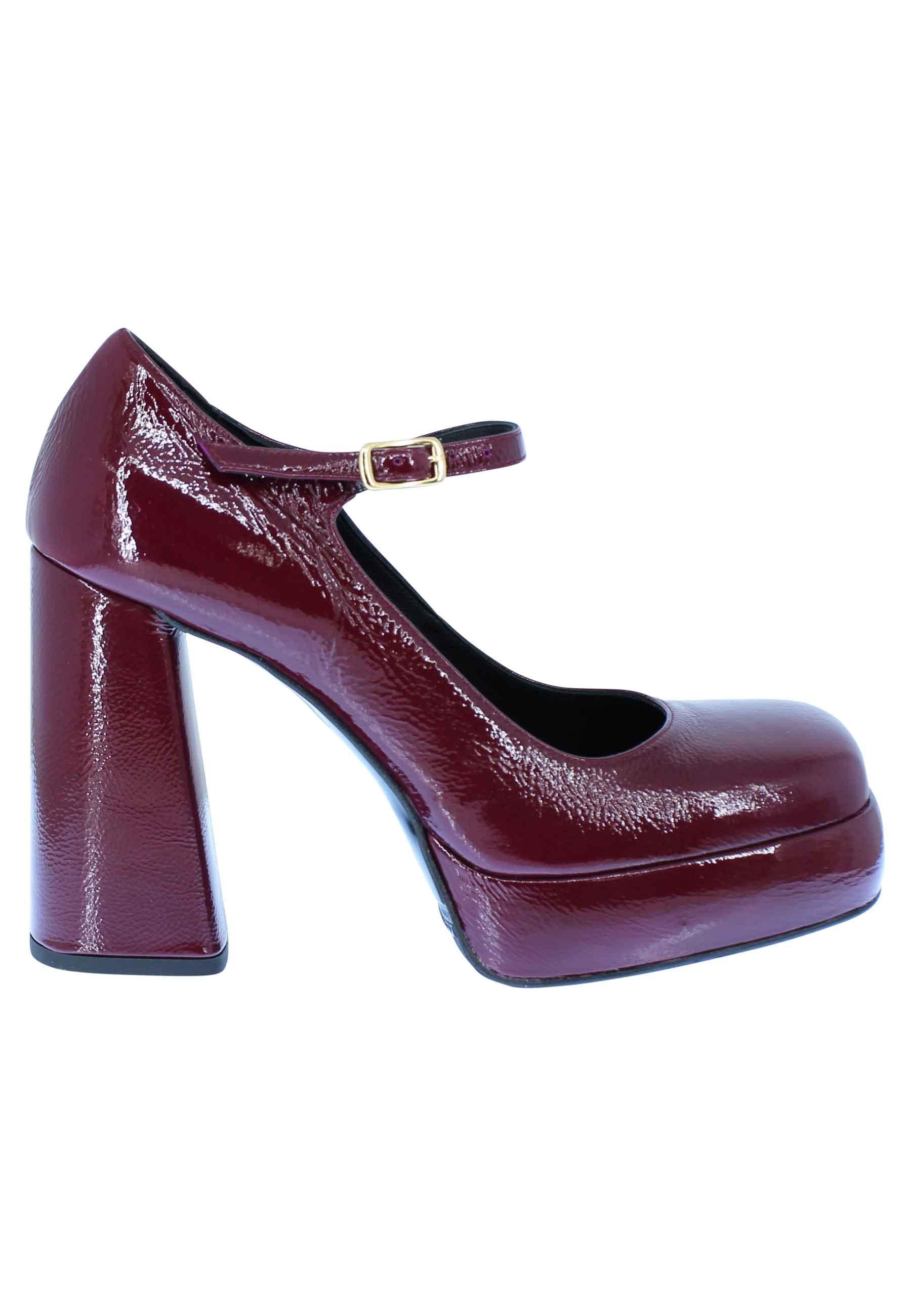 Décolleté in vernice prugna tacco alto e plateau con cinturino sul collo piede SR555 037 Spatarella 