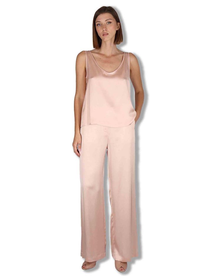 Pantaloni donna Shiny Cady in viscosa rosa con gamba larga JH807550631 32001 Maliparmi 