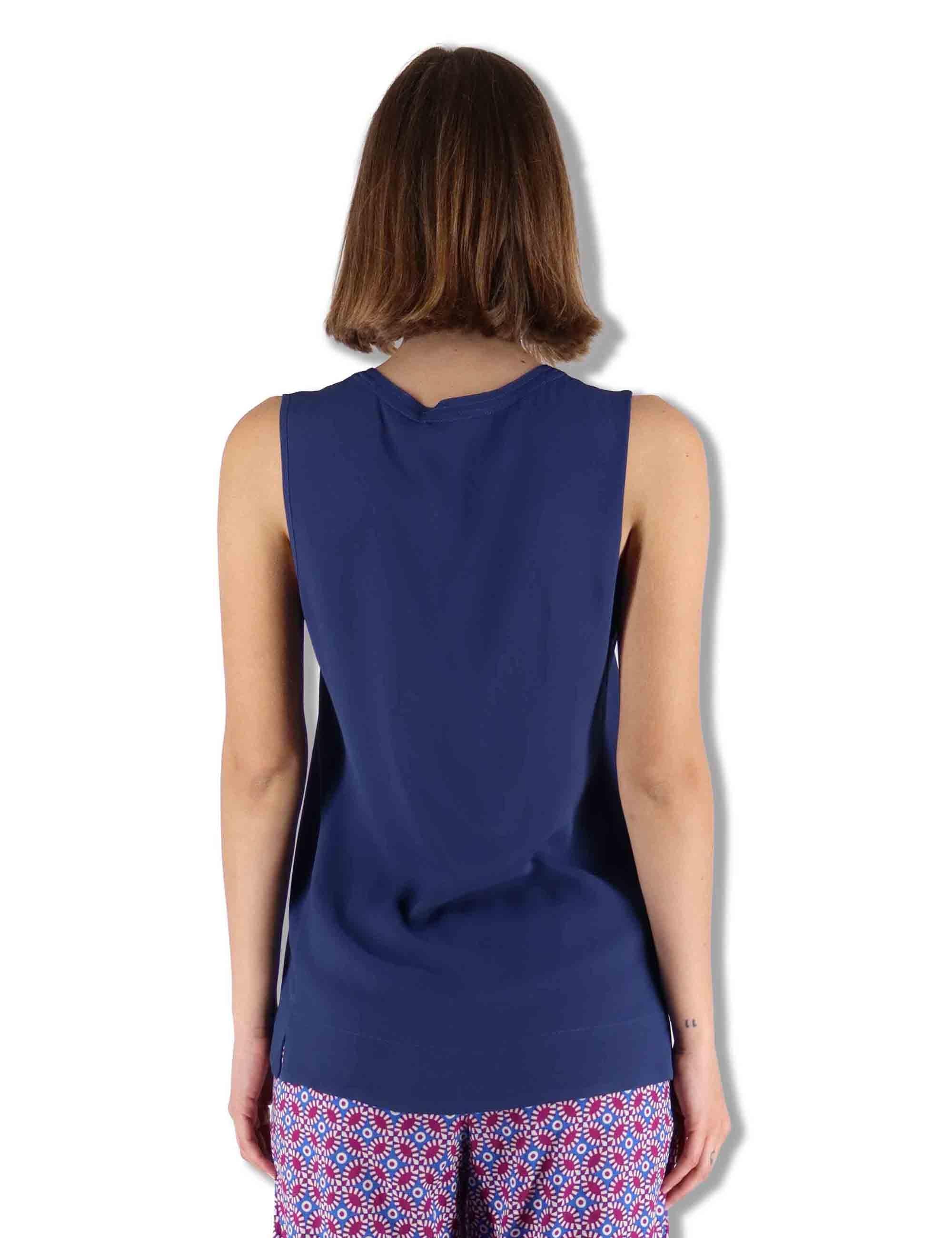Top donna Fluid Crepe in seta blu senza maniche maniche scollo a V JP554050672 80043 Maliparmi 