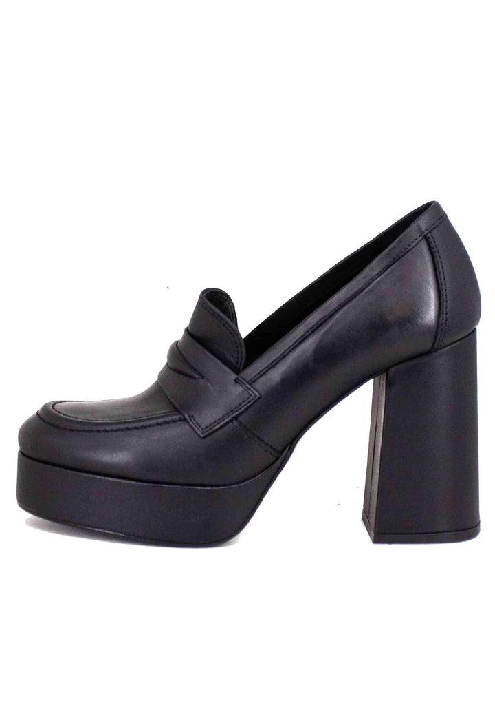 Mocassini donna in pelle nera con tacco alto e plateau BG2101 001 Bruno Premi 