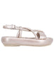 Women's slingback flip-flop sandals in platinum leather with low wedge