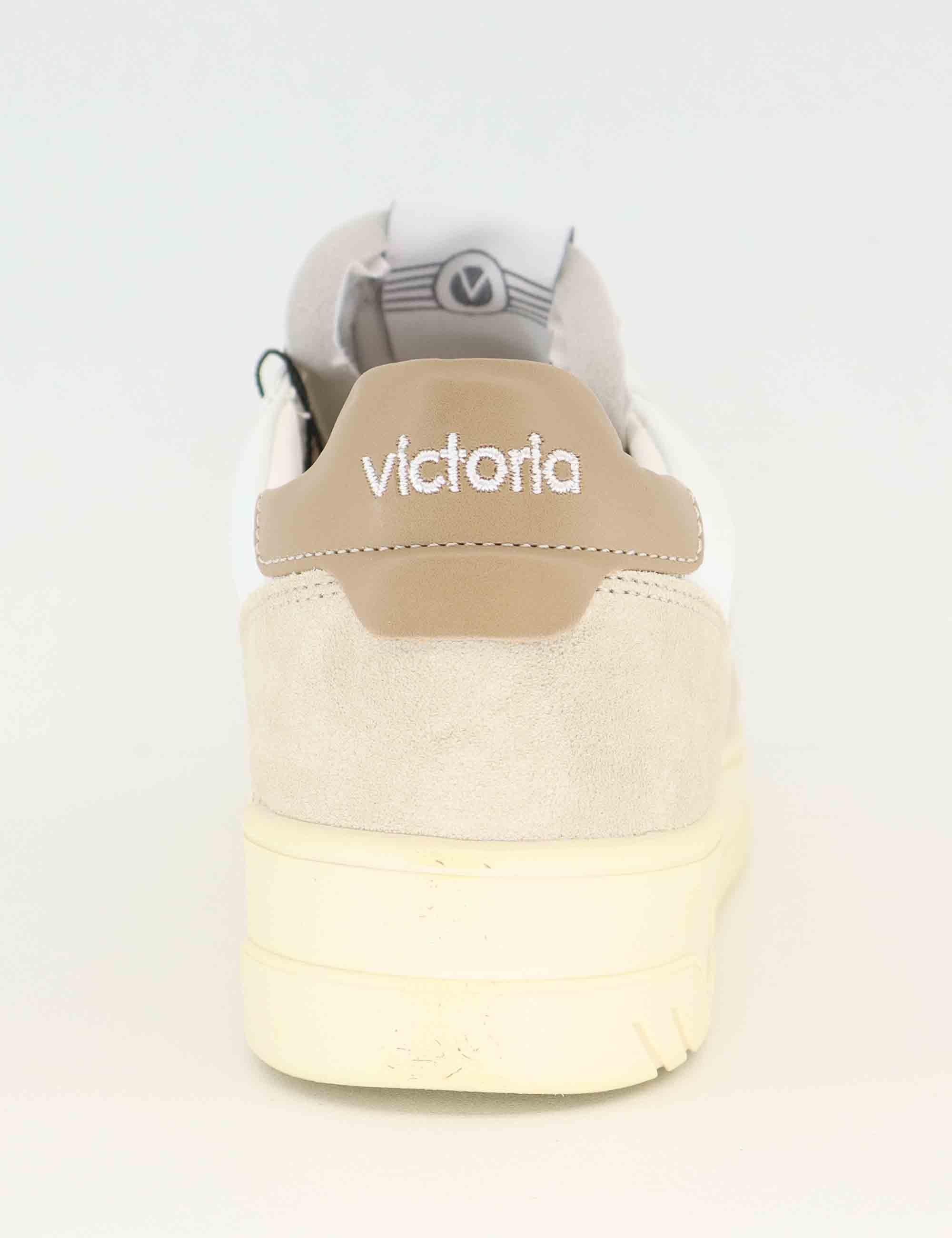 Sneakers donna in pelle bianca e camoscio beige 1257136 Beige Victoria 