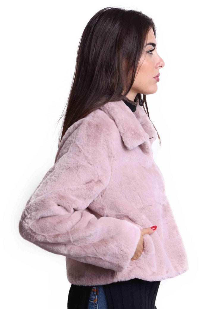 Giacche corte donna in eco fur rosa con bottoni a scomparsa SP22190 033 Spatarella 
