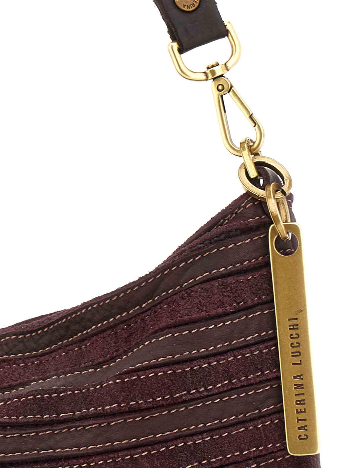 Borsa donna a spalla Nora in pelle e camoscio prugna multiriga con tracolla L012960ND X2917 C3507 Caterina Lucchi 