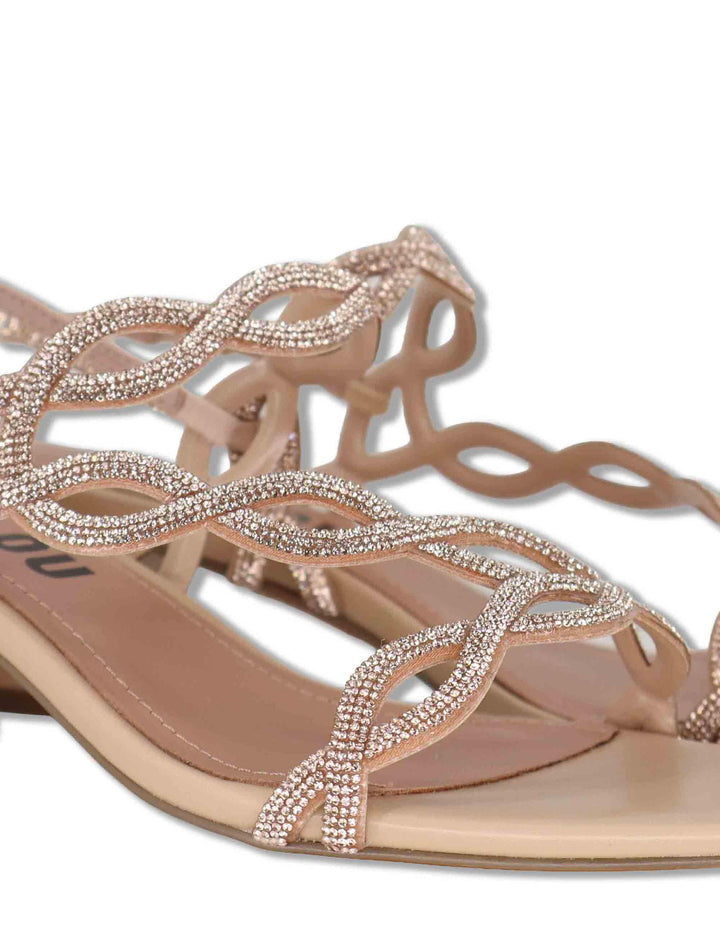 Sandali donna slingback in pelle e strass nude con tacco medio Dill 889Z00HG 47-NUDE Bibi Lou 