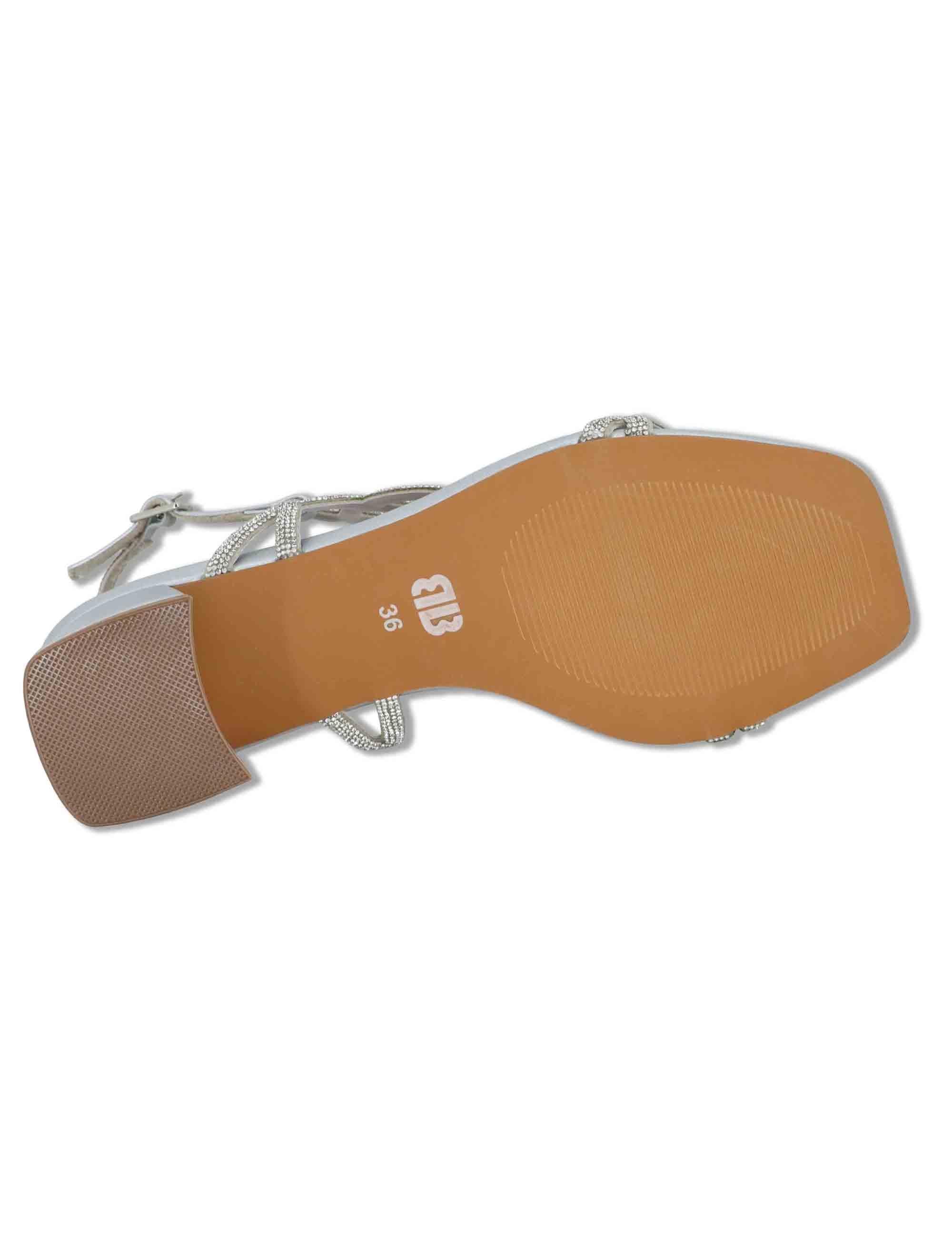 Sandali donna slingback in pelle e strass argento con tacco medio Dill 889Z00HG 01-PLATA Bibi Lou 