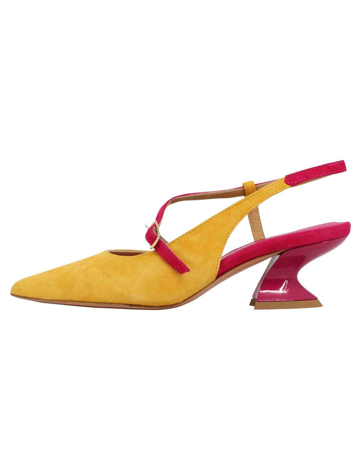 Decollete slingback donna in camoscio giallo con tacco in contrasto SP833 049 Spatarella 