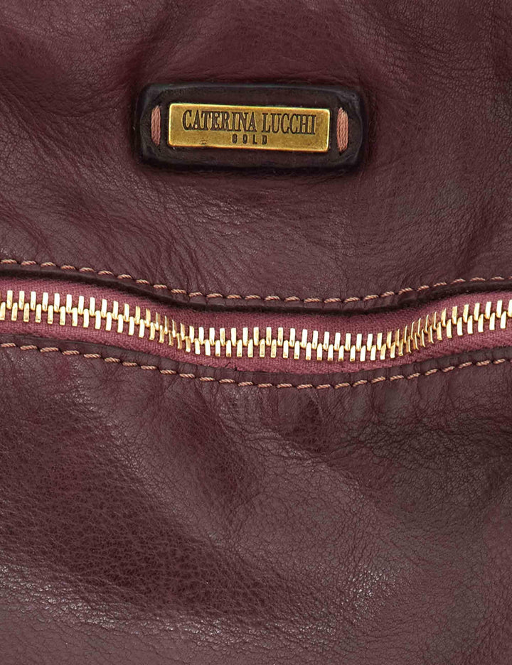 Borsa donna a spalla maxi Ada in pelle e camoscio prugna multi riga L012943ND X2917 C3507 Caterina Lucchi 