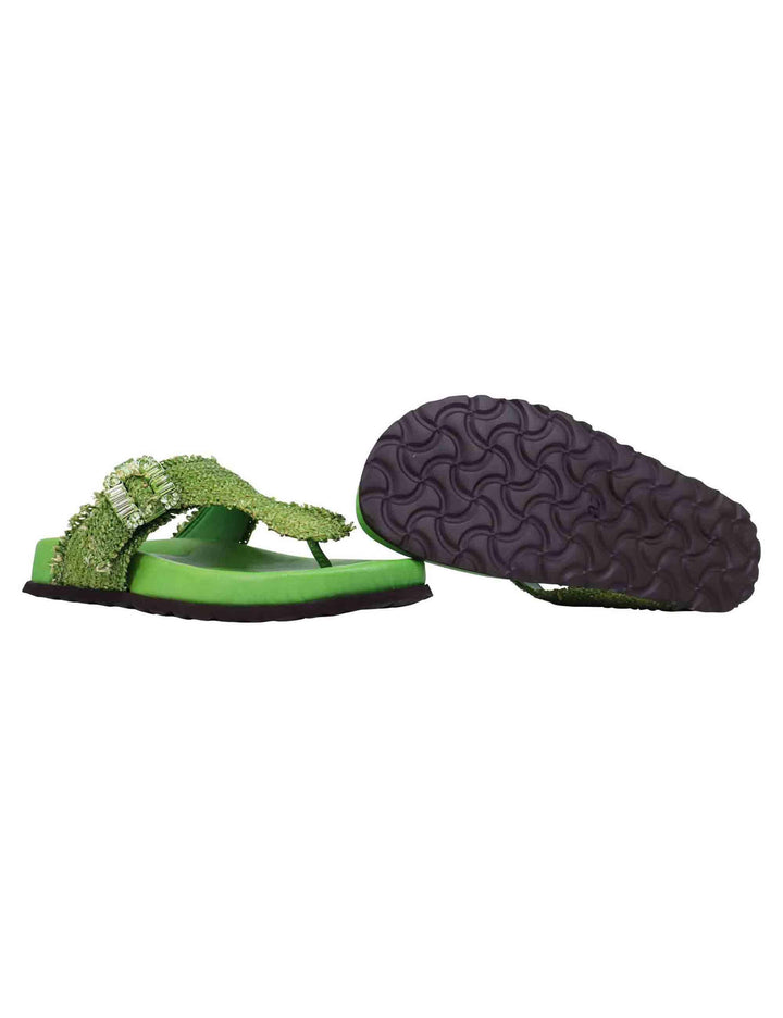 Sandali infradito donna in rafia e pelle verde con fussbett alto NICOL 08 005 Zoe 