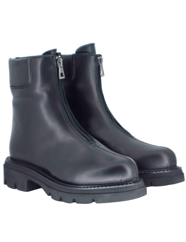 Stivaletti anfibi donna in pelle nera con zip frontale e suola in gomma SP56399 001 Spatarella 