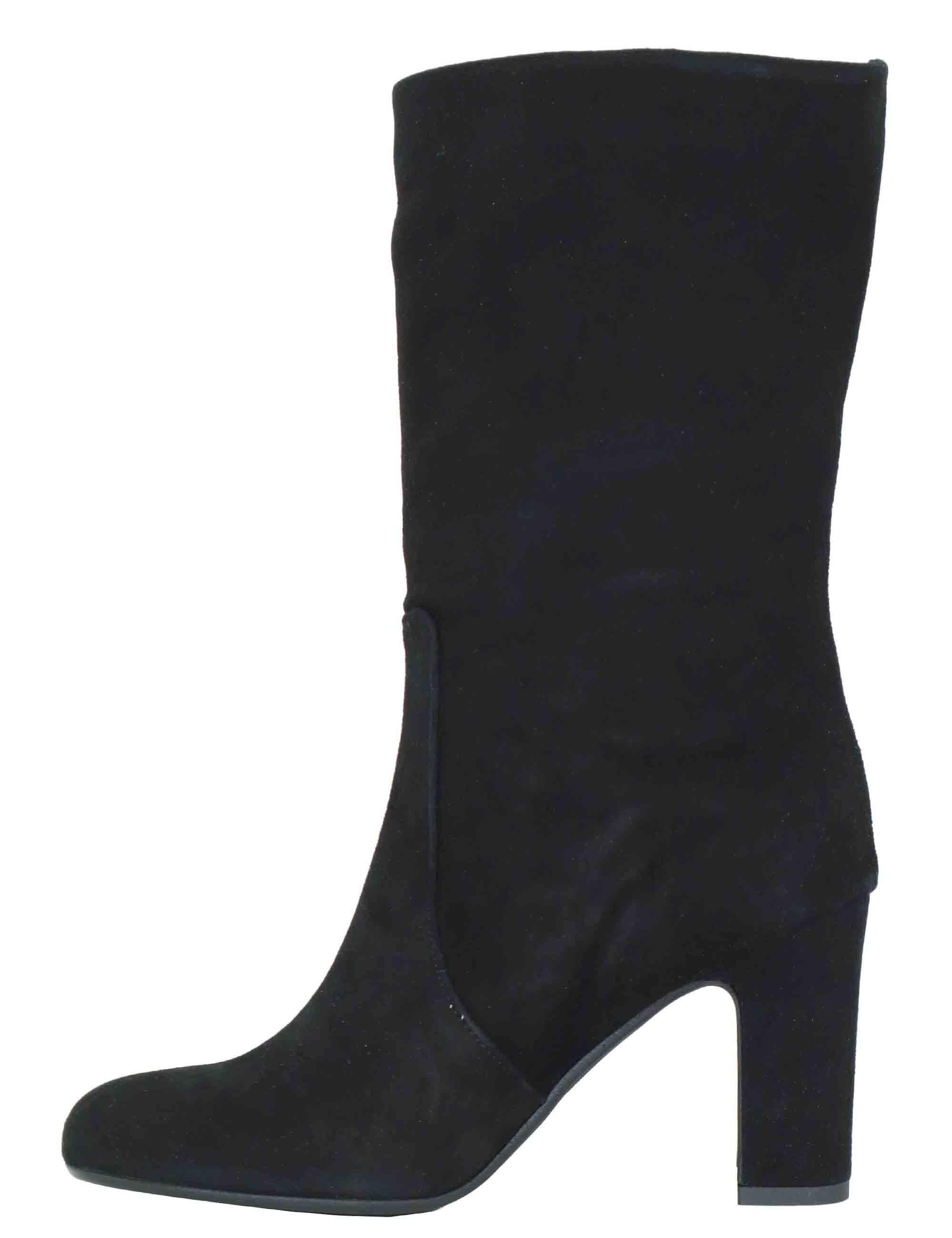 Stivaletti donna in camoscio nero a tubo con tacco alto 3350 001 Les Venues 