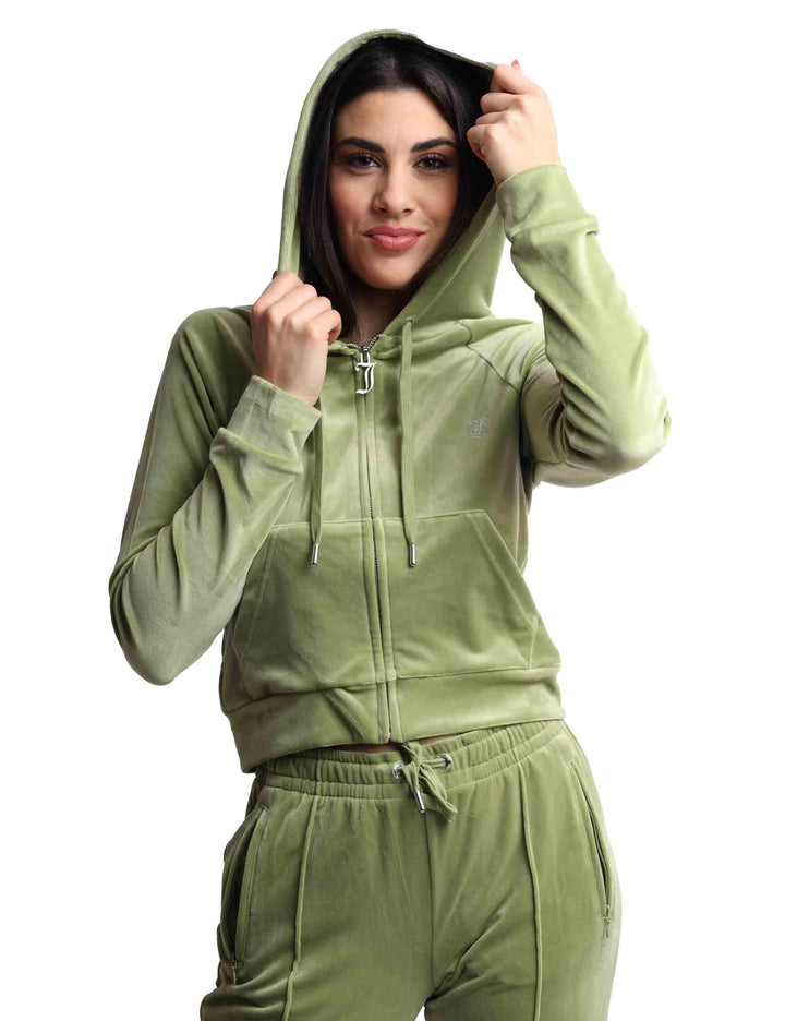 Felpe donna Madison in tessuto verde con cappuccio e zip VIJH70194WPF J93 Juicy Couture 