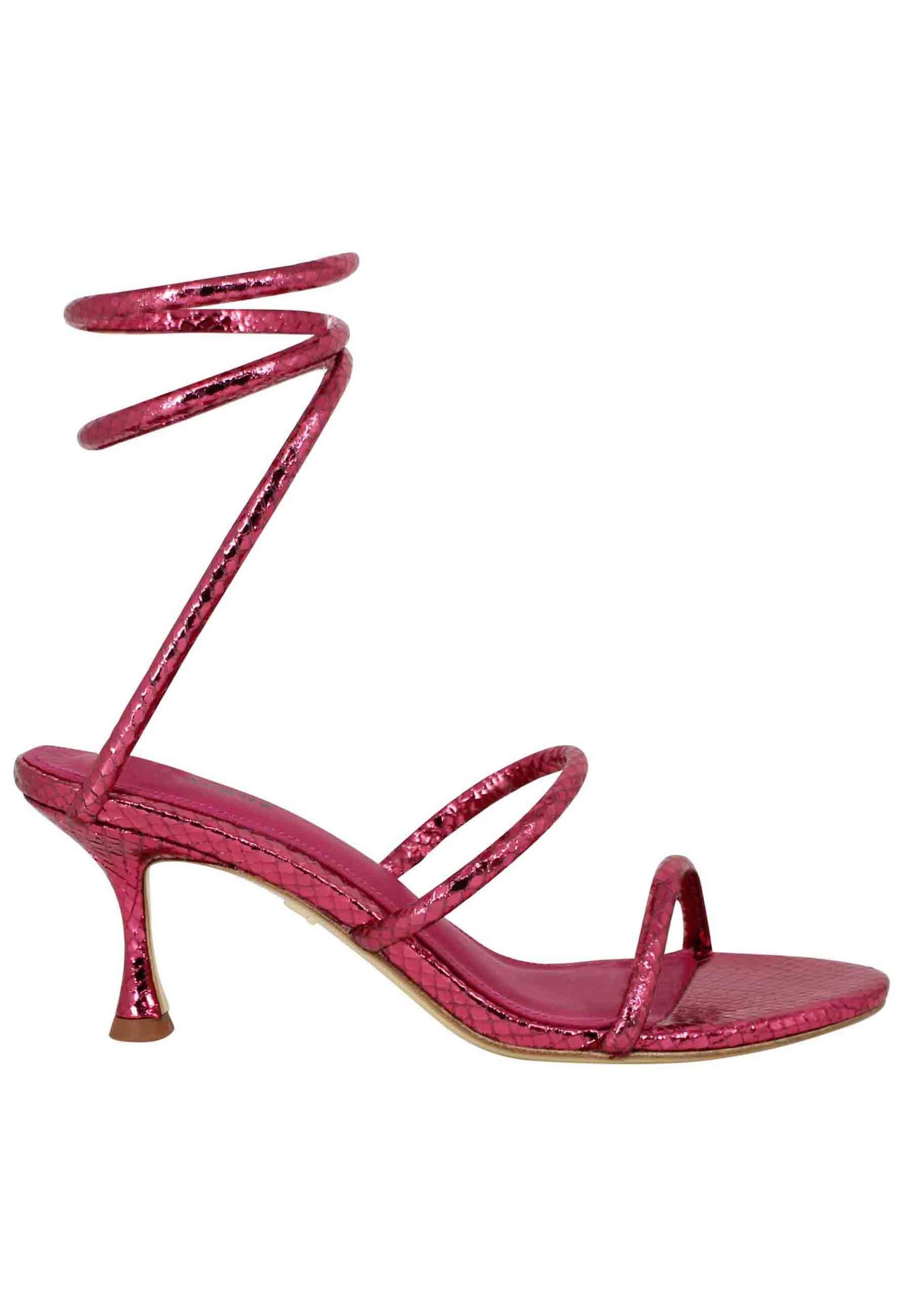 Sandali donna in pelle stampata fuxia con cavigliera a serpente 342Z51BK 053 Lola Cruz 