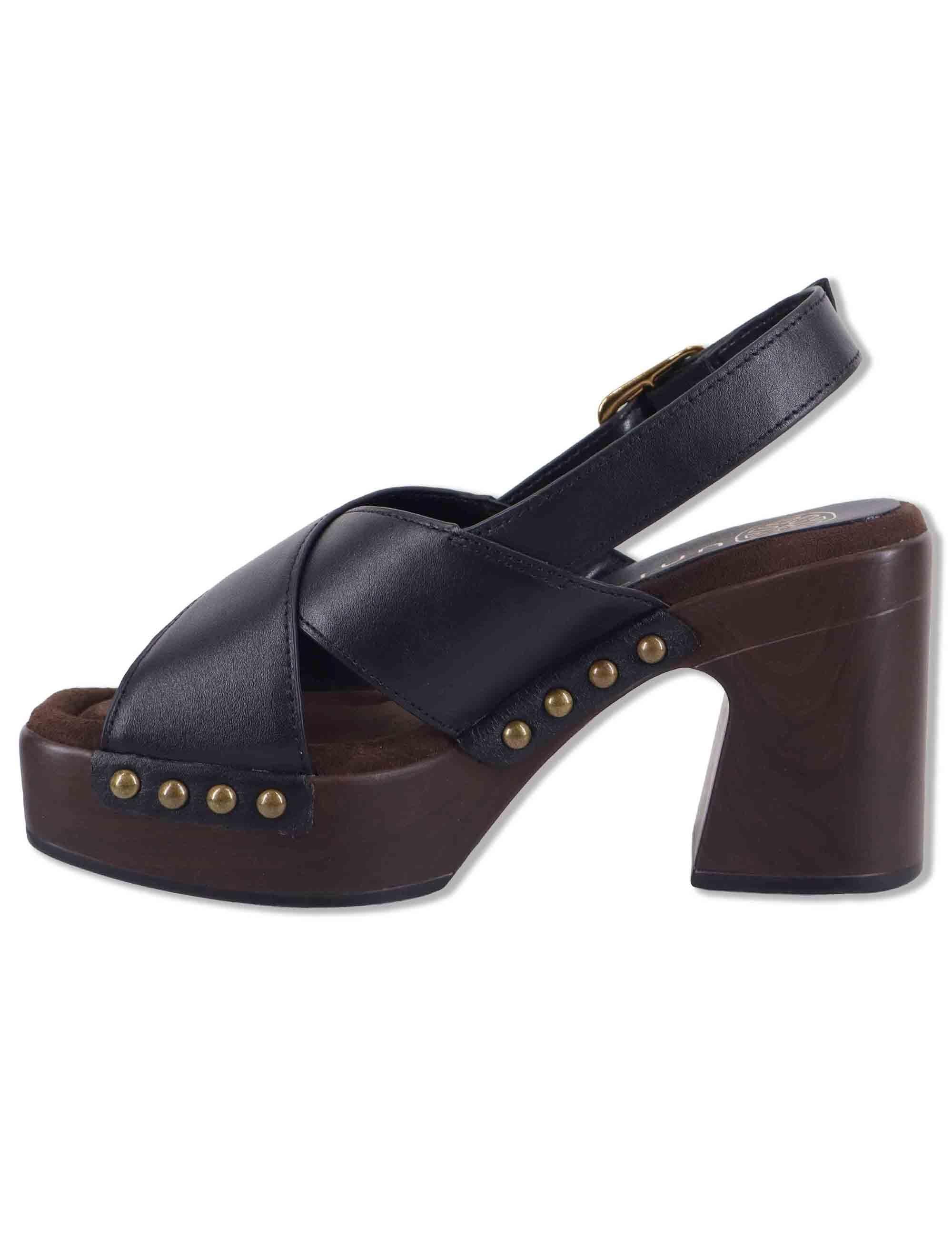 Sandali donna slingback in pelle nera con zeppa alta in legno OBRA GRA BLACK Unisa 