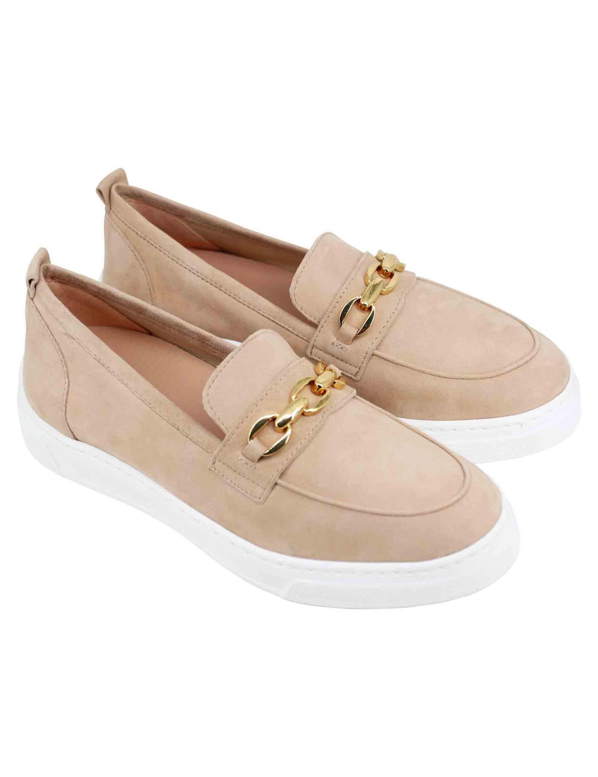 Mocassini donna in pelle scamosciata nude con zeppa in gomma FINDAY KS SKIN Unisa 
