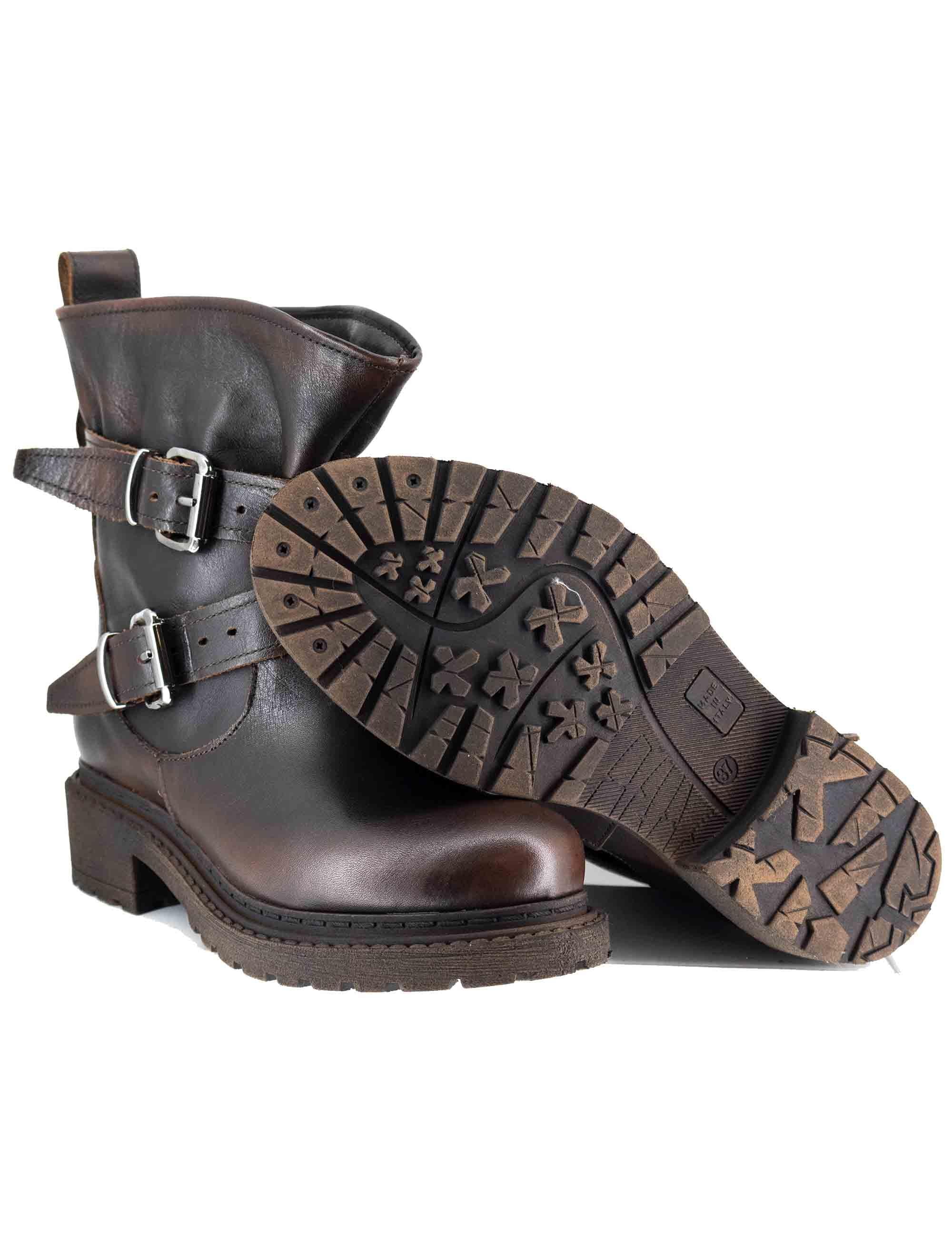 Stivaletti donna in pelle marrone con doppi conturini e fibbie SPMA2138 014 Spatarella 