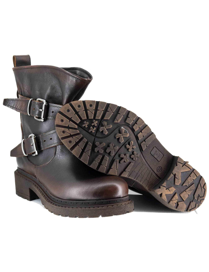Stivaletti donna in pelle marrone con doppi conturini e fibbie SPMA2138 014 Spatarella 