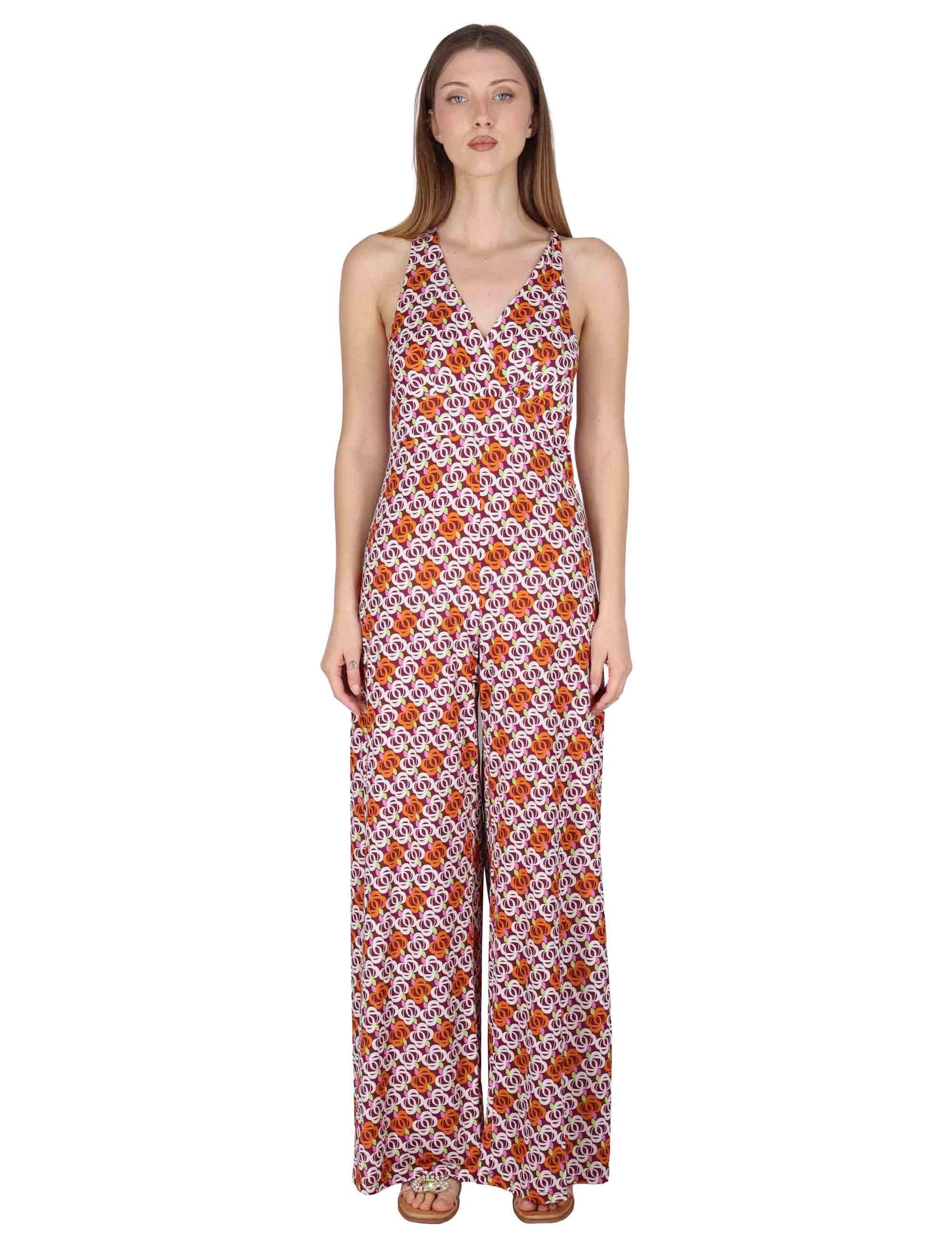 Tute Long Sleeve Jumpsuit in jersey bordeaux a fantasia con spalle scoperte JFATU0001-E2715-1246 4235 Justmine 