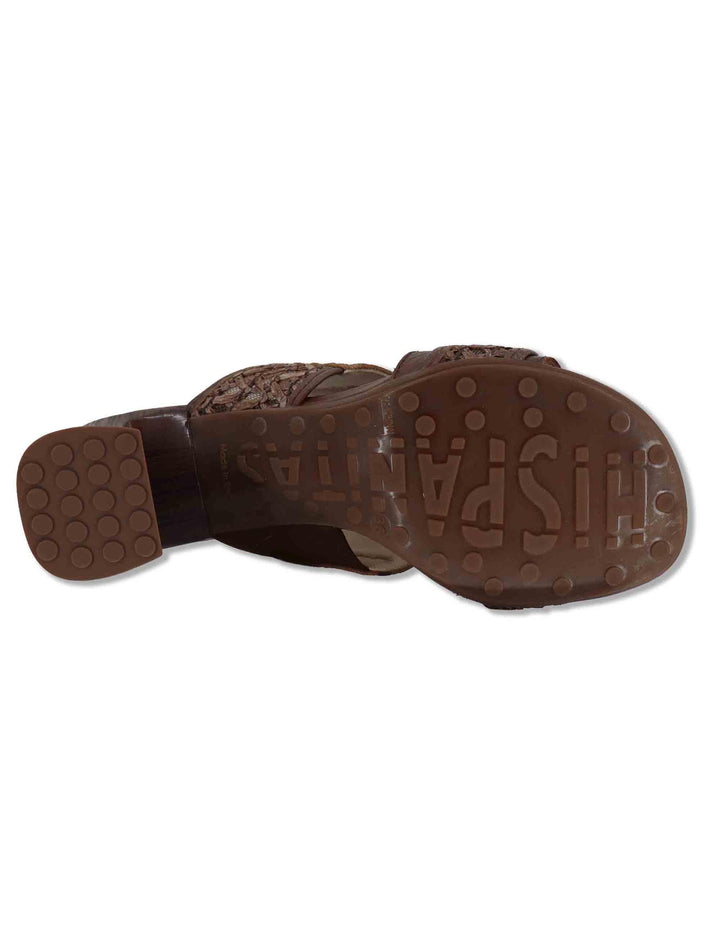 Sandali donna in pelle cuoio con doppia fascia e tacco alto RHV264747 AVELLANA Hispanitas 