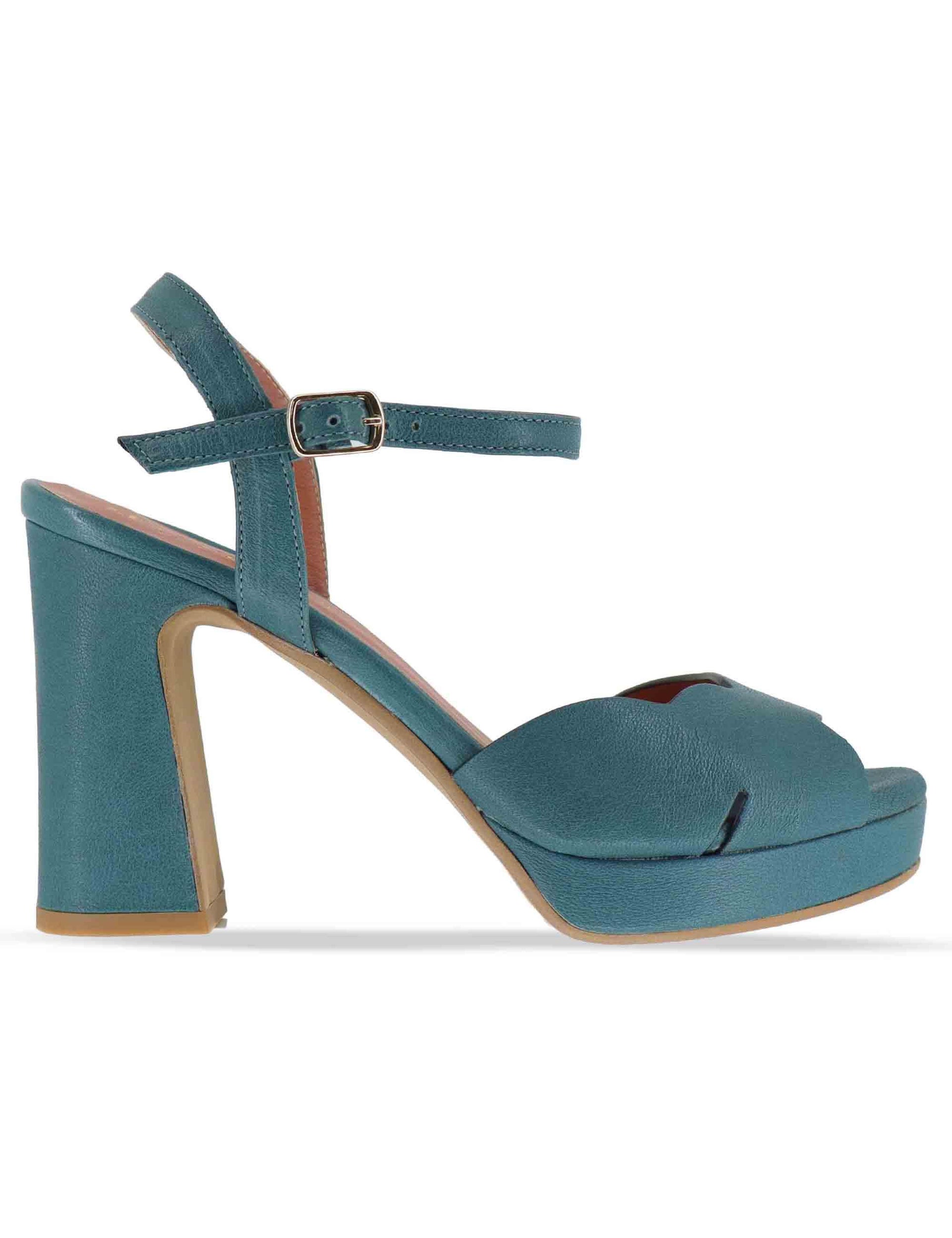 Sandali donna in pelle petrolio tacco alto e plateau con cinturino 6261K 088 Les Venues 