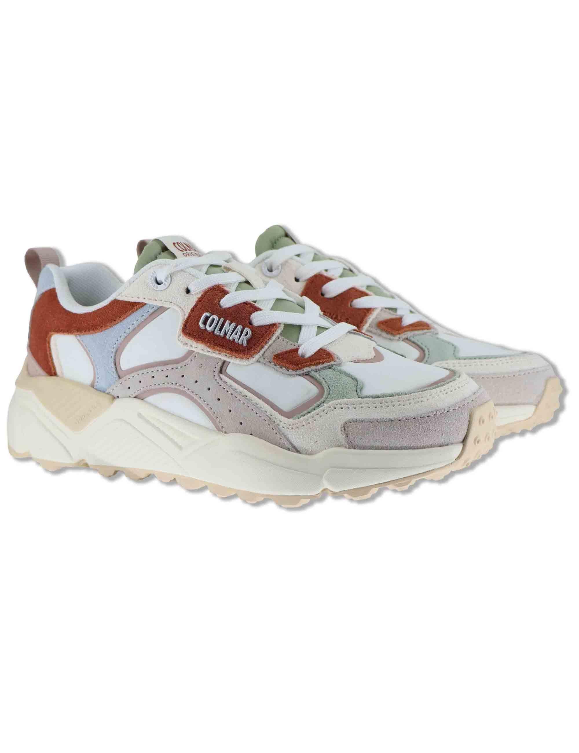 Sneakers donna in pelle e tessuto off white con suola alta GARNER 071 Colmar 
