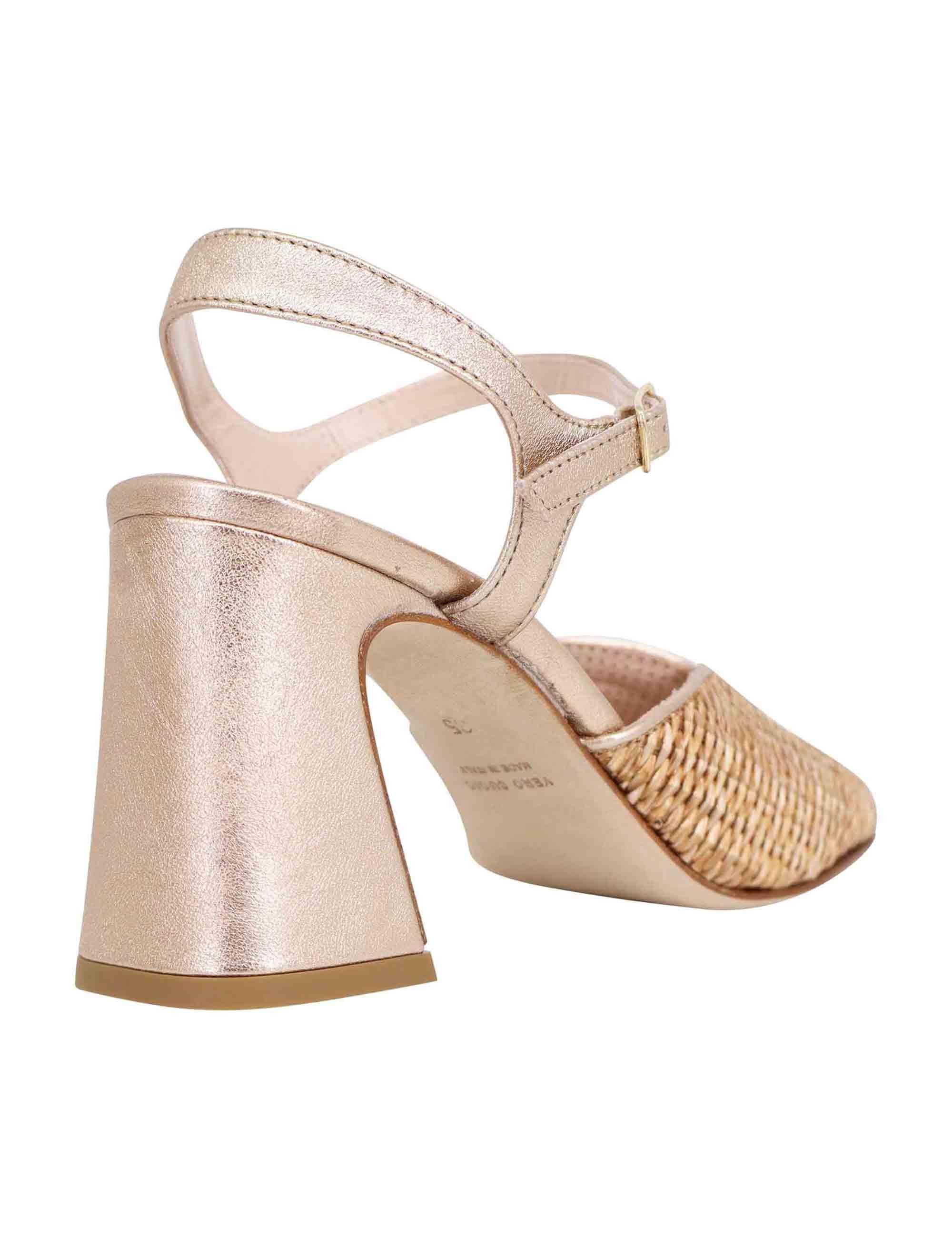 Sandali donna in pelle oro laminata con tacco alto e cinturino alla caviglia SPX1211P 1413 Spatarella 