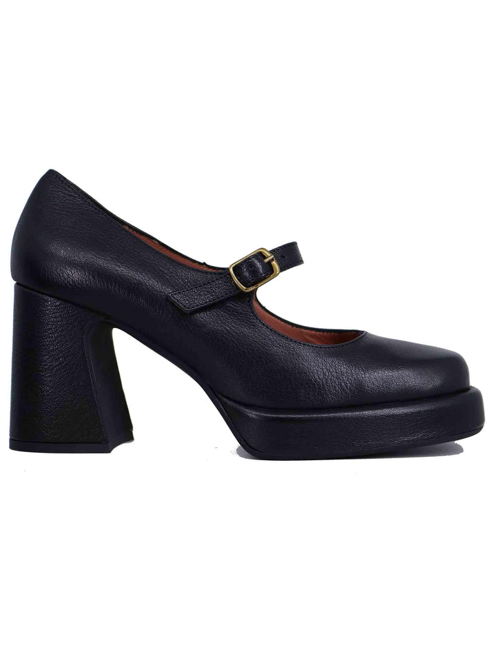 Decollete donna in pelle nera con tacco alto e plateau 9616Z 001 Les Venues 