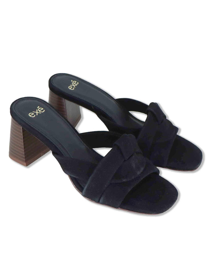 Sandali donna in eco camoscio nero con tacco alto senza cinturini VENETO-576 4004 Exe 
