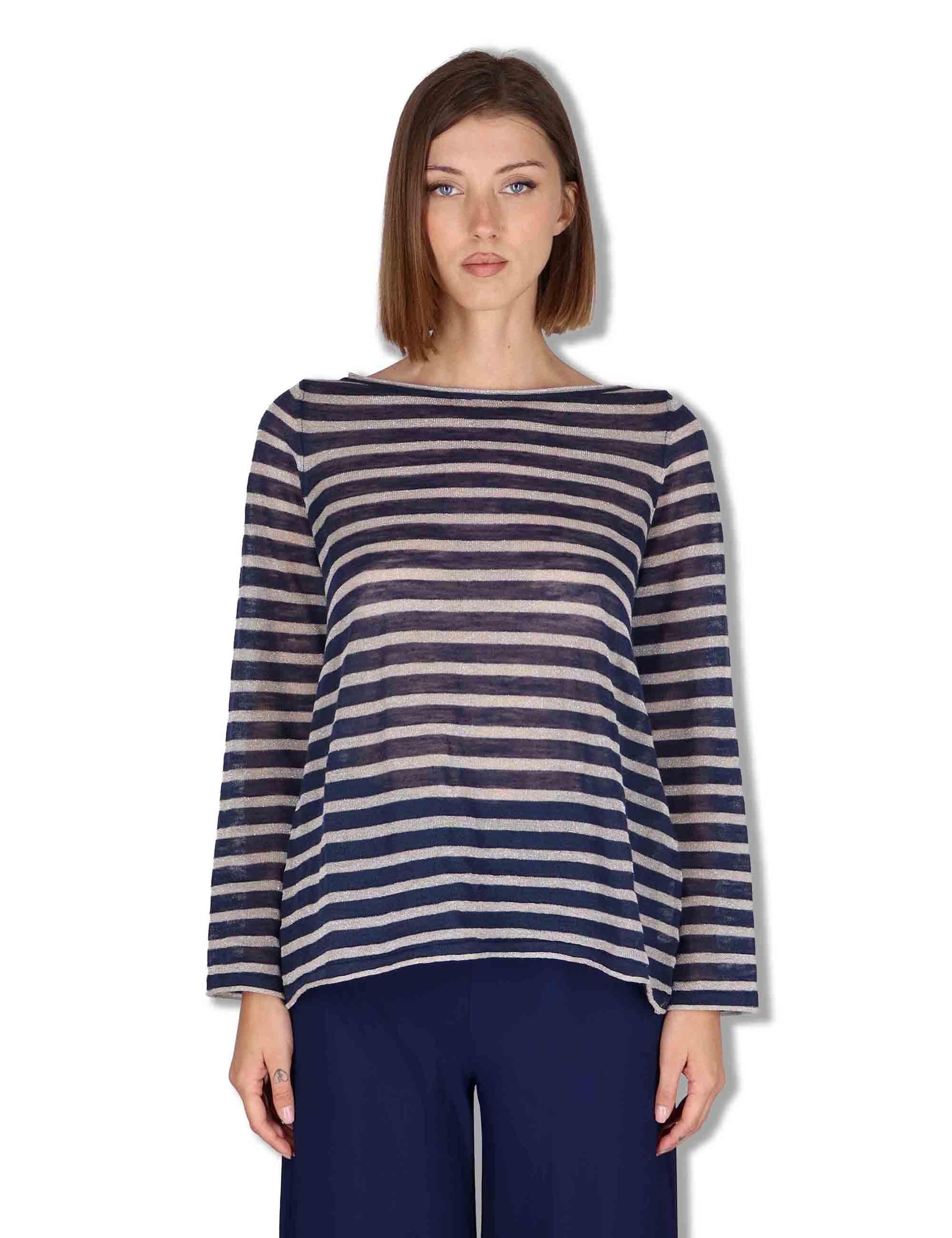 Maglie donna Summer Linen in misto lino blu e naturale a strisce JQ509178148 80B11 Maliparmi 