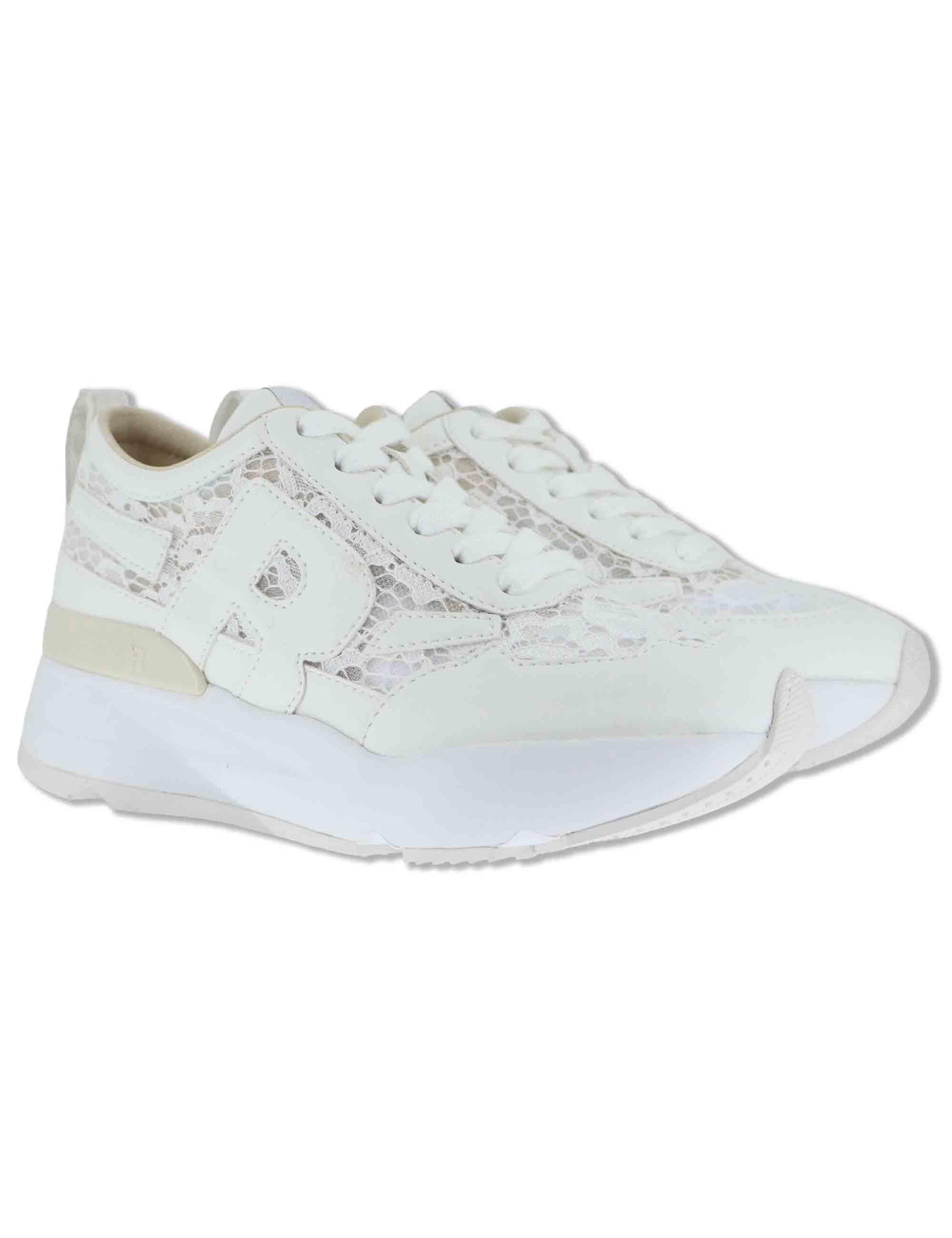 Sneakers donna in pelle e pizzo bianco con zeppa alta in gomma 4009-84585 2 Ruco Line 
