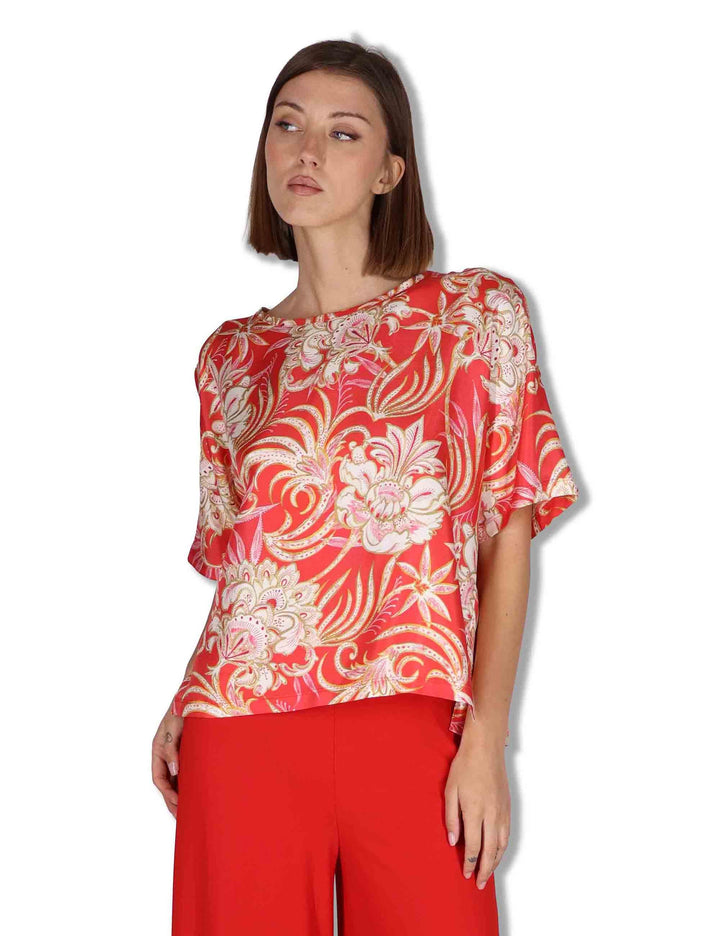 Camicie donna Collection Print in seta rossa a fantasia con maniche a 3/4 JM559031027 B3040 Maliparmi 