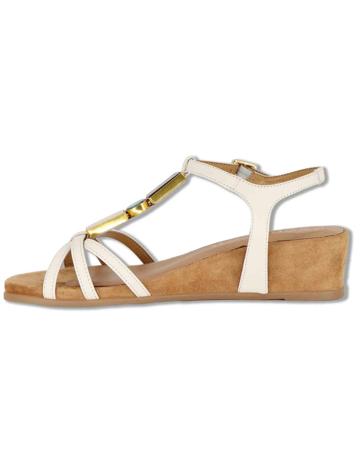 Sandali donna in camoscio cuoio con pietre e zeppa bassa BEDEL GRA IVORY Unisa 