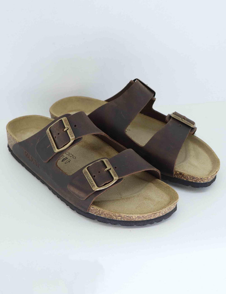 Sandali uomo in pelle marrone con doppia fibbia G283IG 014 Gold Star 