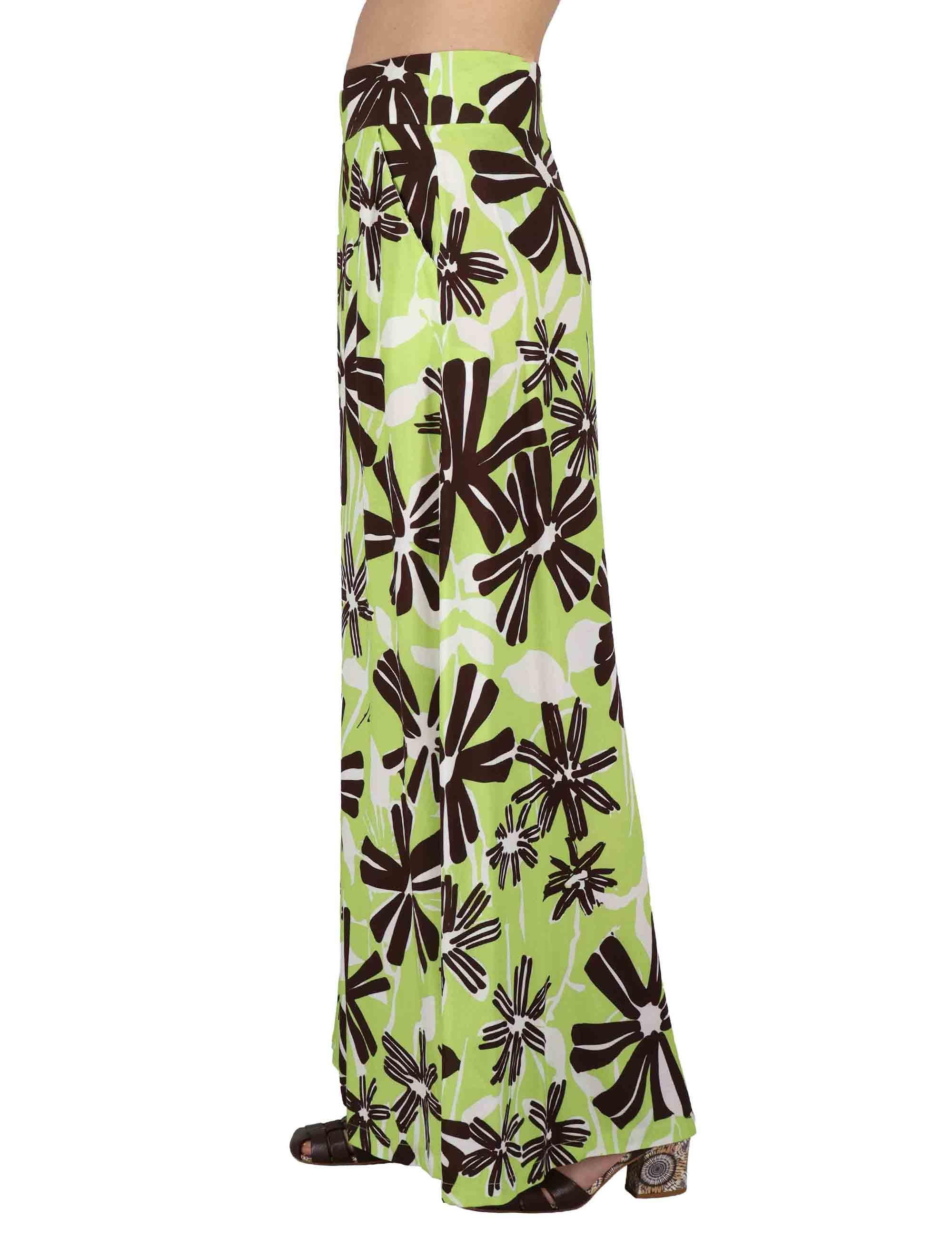 Pantaloni donna Palazzo Trousers in viscosa naturale verde stampata JABPN0001-F1090-1244 7046 Justmine 