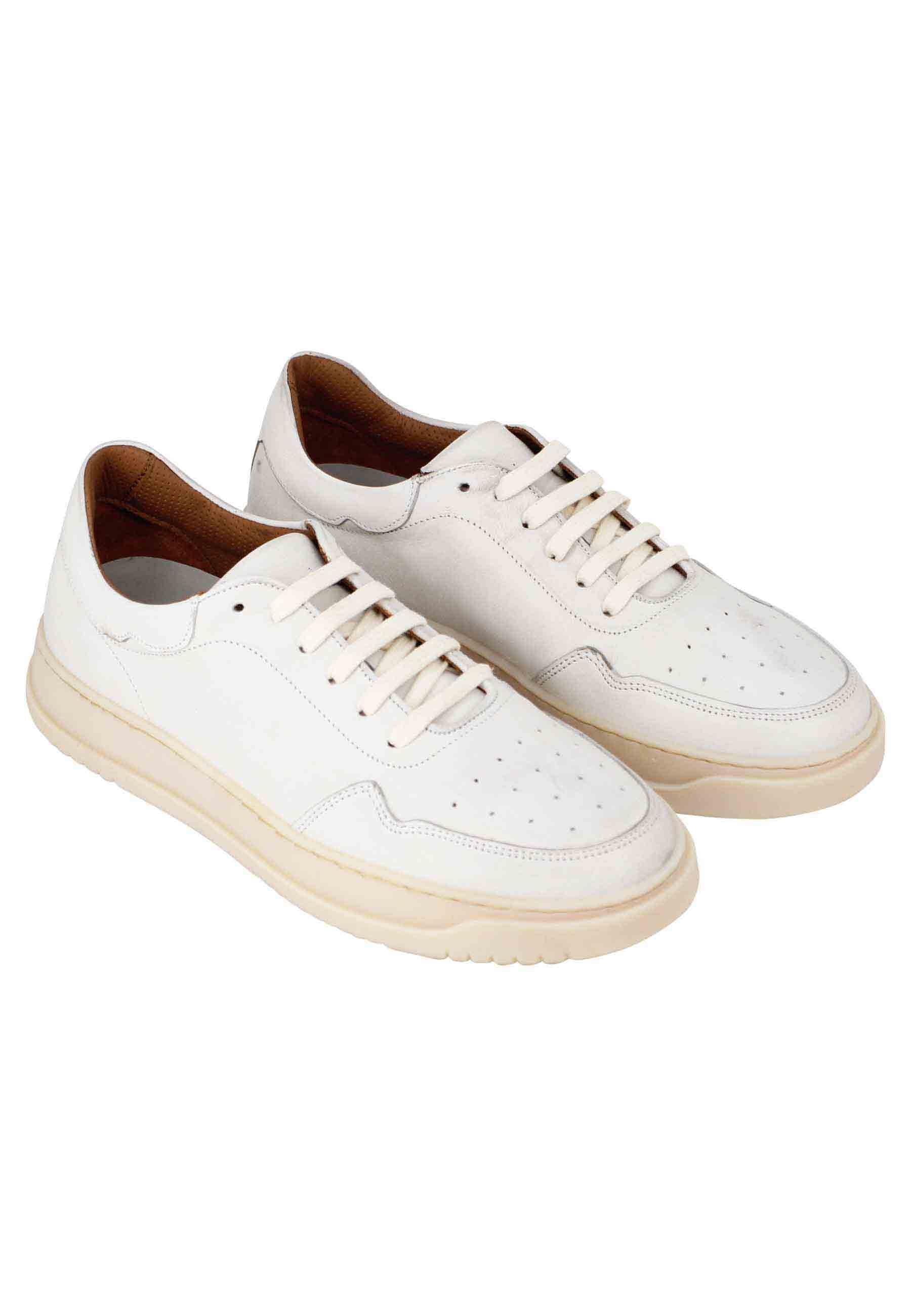 Sneakers uomo in pelle vintage off white con suola in gomma cucita SP2631 015 Spatarella 
