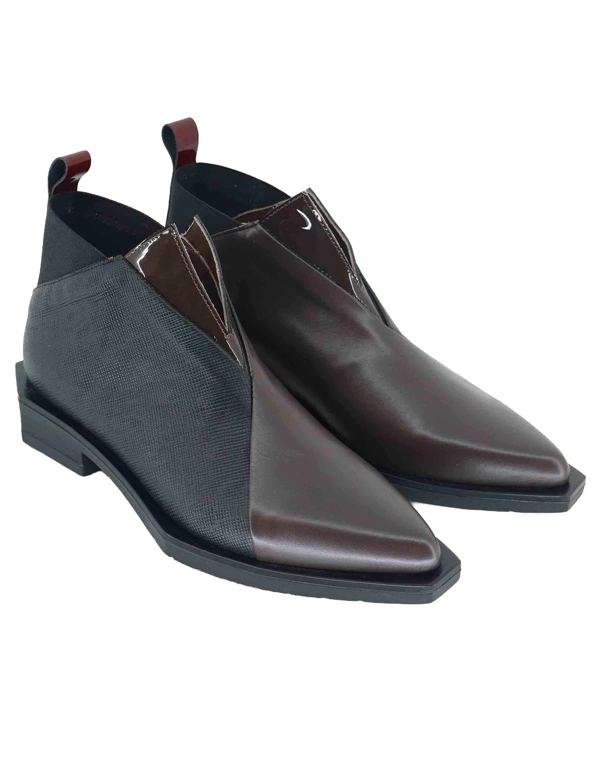 Stivaletti donna in pelle nera e marrone tacco basso G36A 5 Le Bohemien 