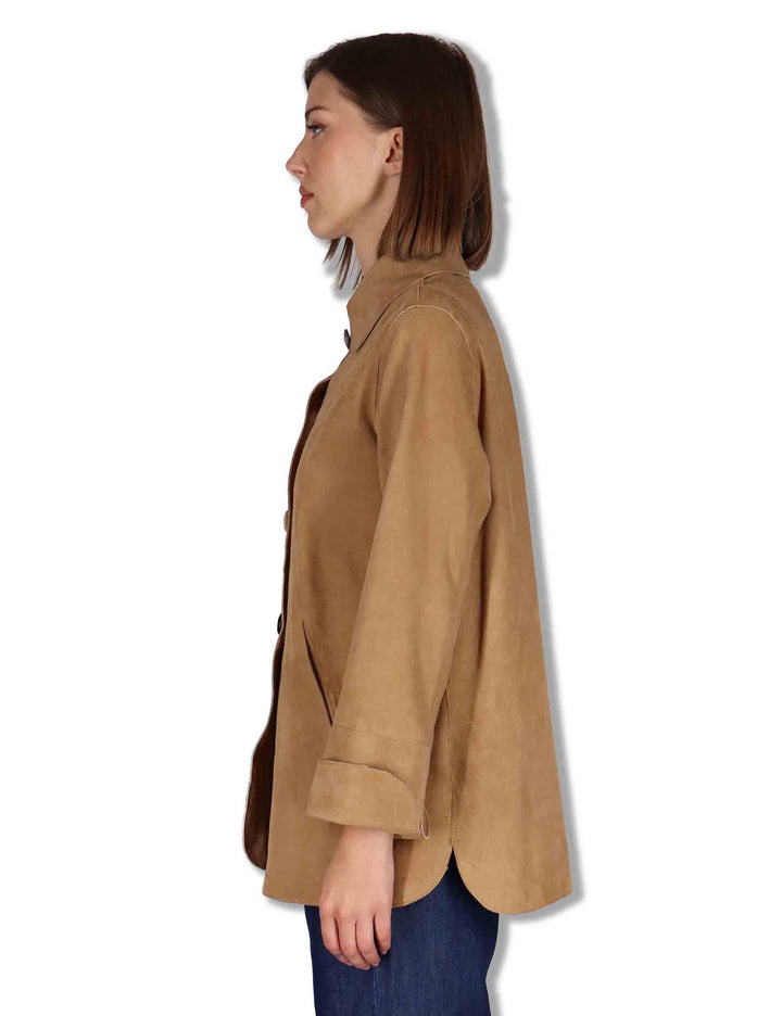 Giacche donna in camoscio cammello con bottoni gioiello SP2427 013 Spatarella 