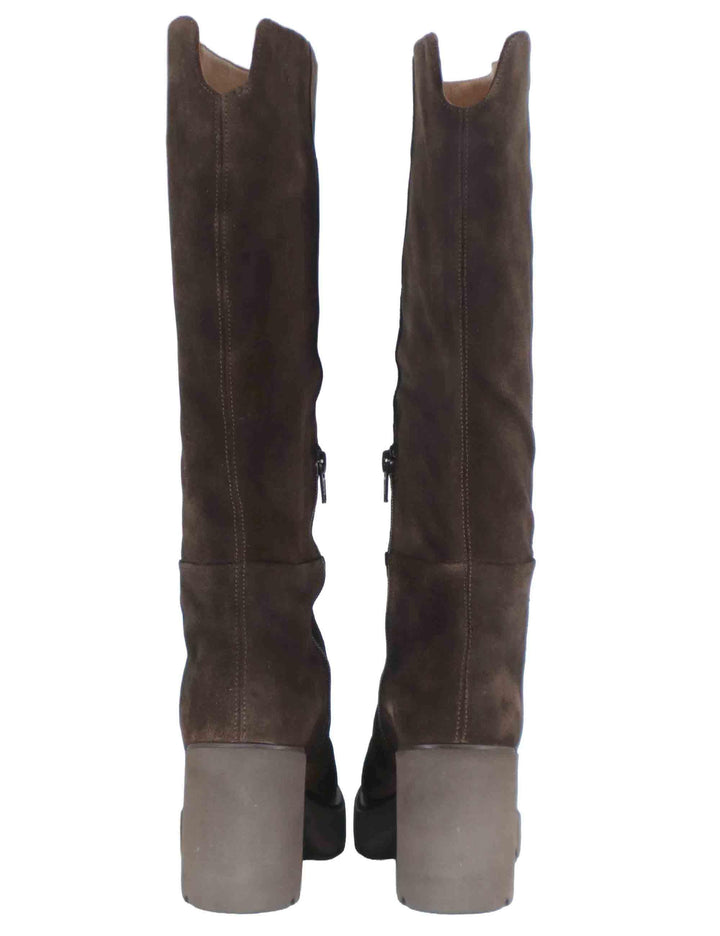 Stivali donna in camoscio marrone con suola alta in gomma KAYLI BS BROWN Unisa 