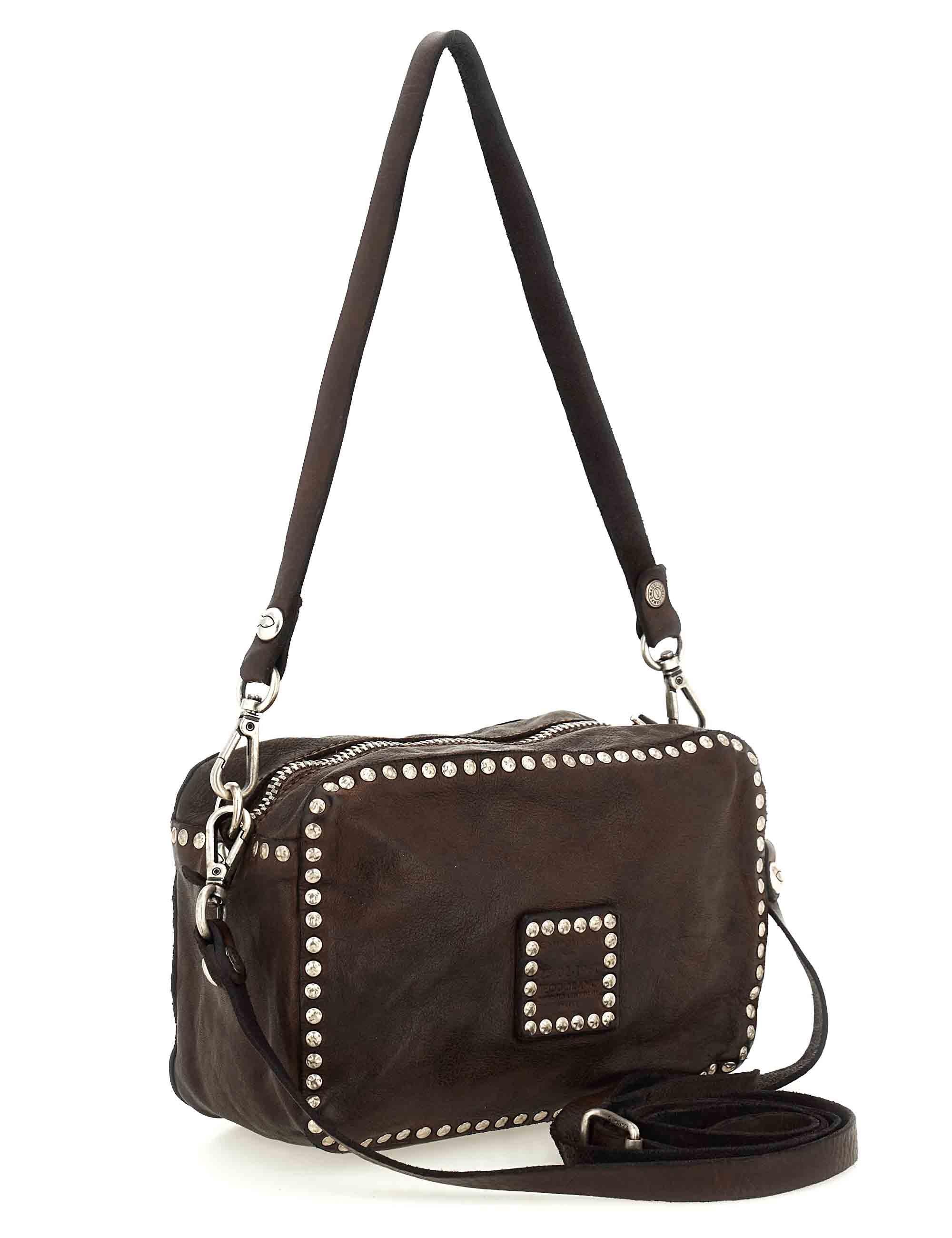 Borse donna Kate in pelle marrone con borchie e doppie tracolle C001080ND X2983 C1501 Campomaggi 