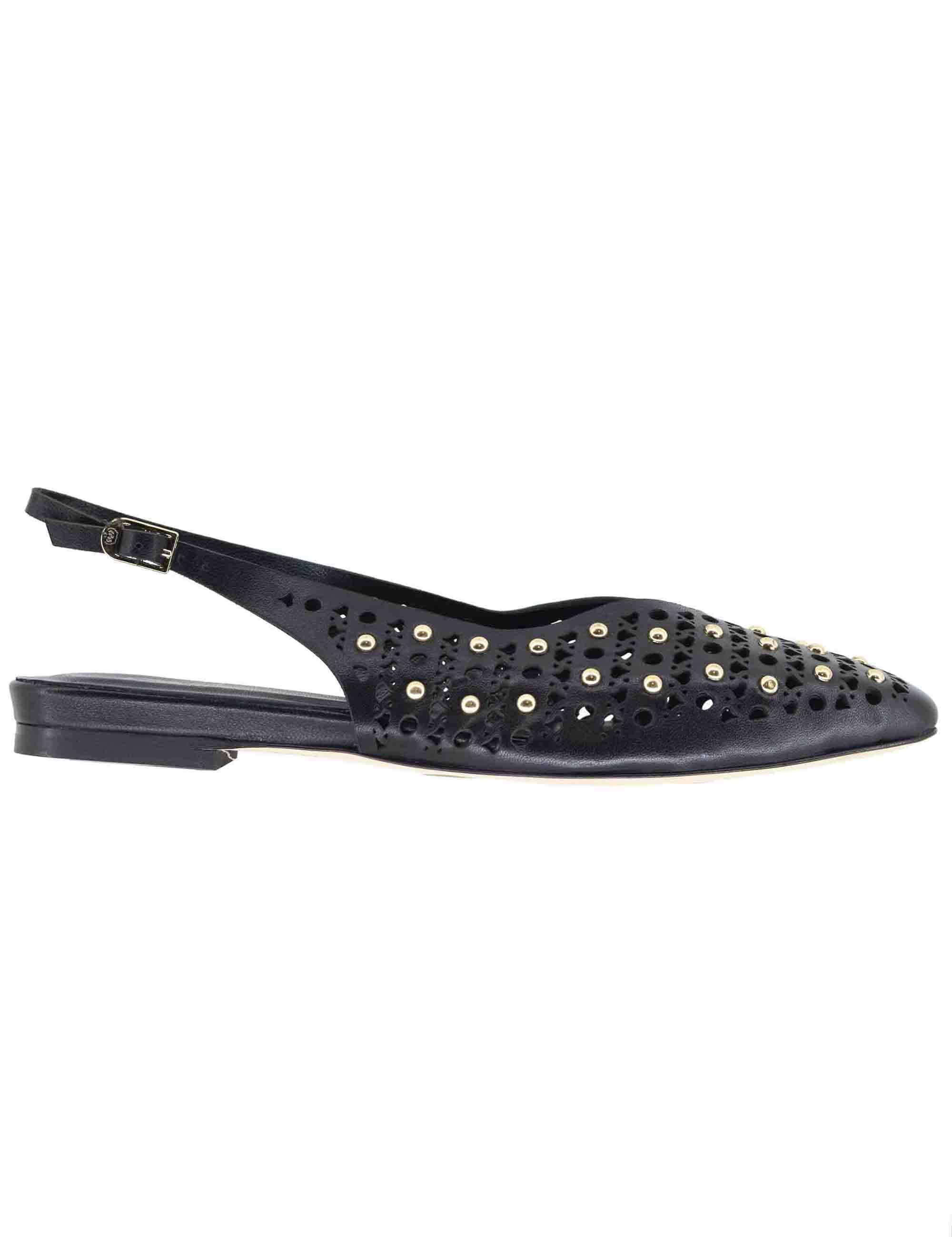 Slingback donna in pelle nera con borchie tacco basso CH2524 001 L'Arianna 