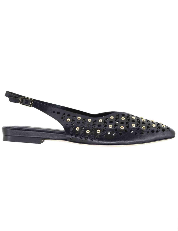 Slingback donna in pelle nera con borchie tacco basso CH2524 001 L'Arianna 