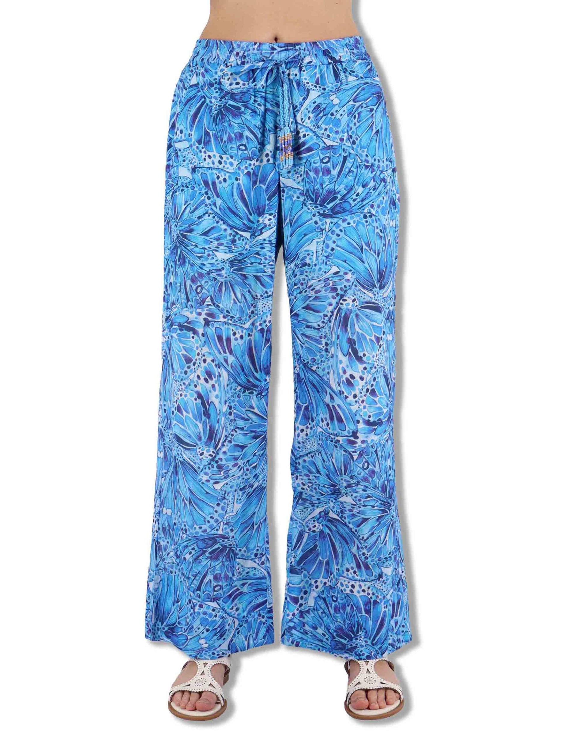 Pantaloni donna Sweet Butterfly in leggero cotone a fantasia blu JH805415217 A8186 Maliparmi 