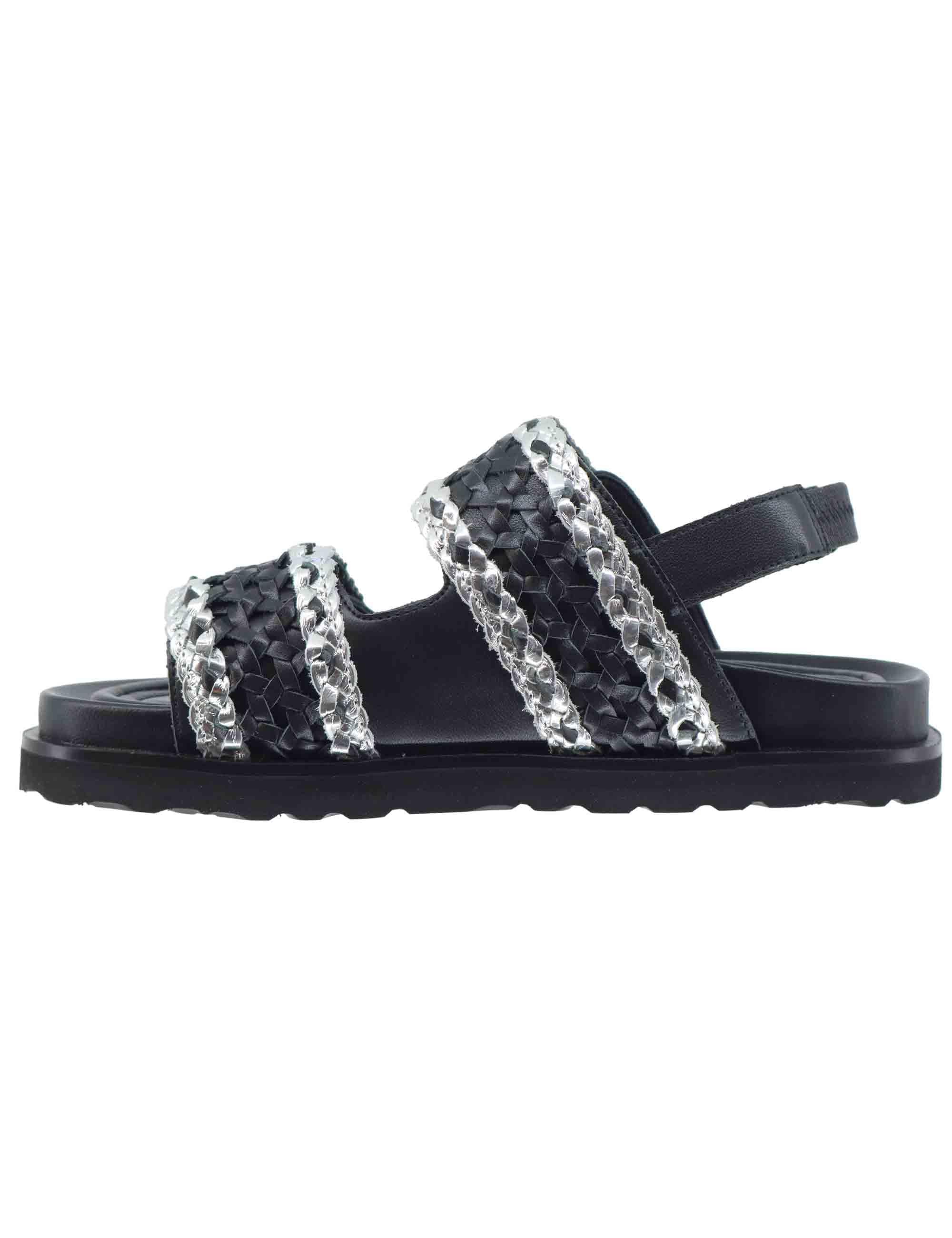 Sandali bassi donna in pelle nera intreccaita EB1003X 001 Elvio Zanon 