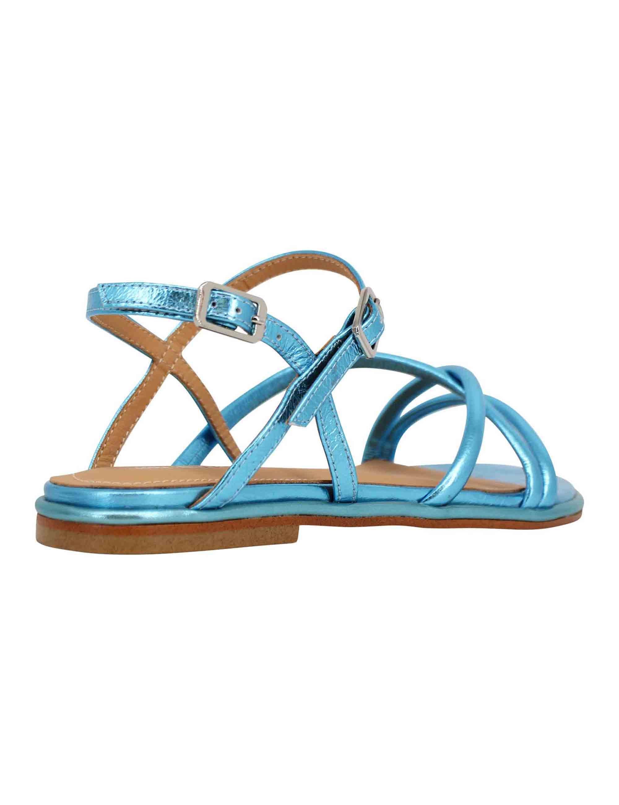 Sandali flat slingback donna in pelle laminata turchese BH1101X 028 Bruno Premi 