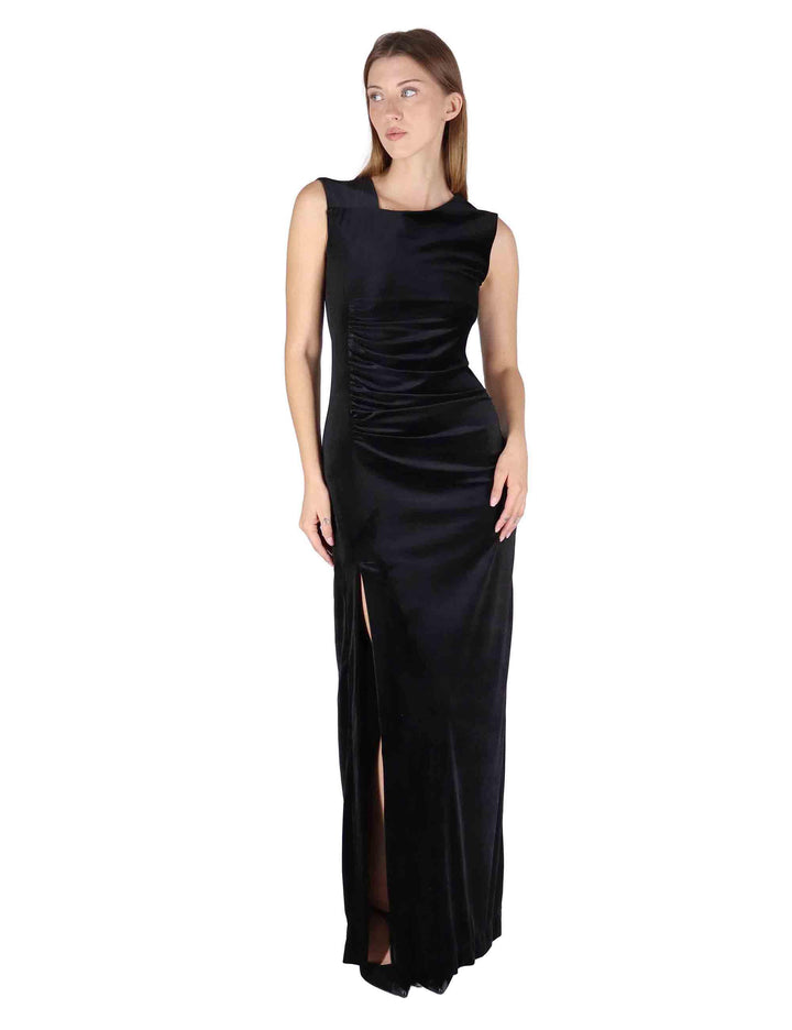 Abiti lunghi donna in ciniglia nera con spacco laterale JABAB0025-0507 9999 Justmine 